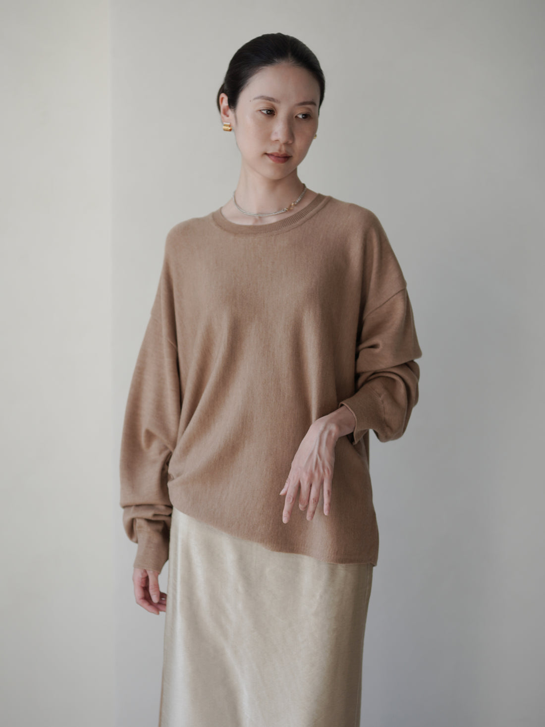 Anemo 側綁帶美麗諾羊毛針織衫・米色