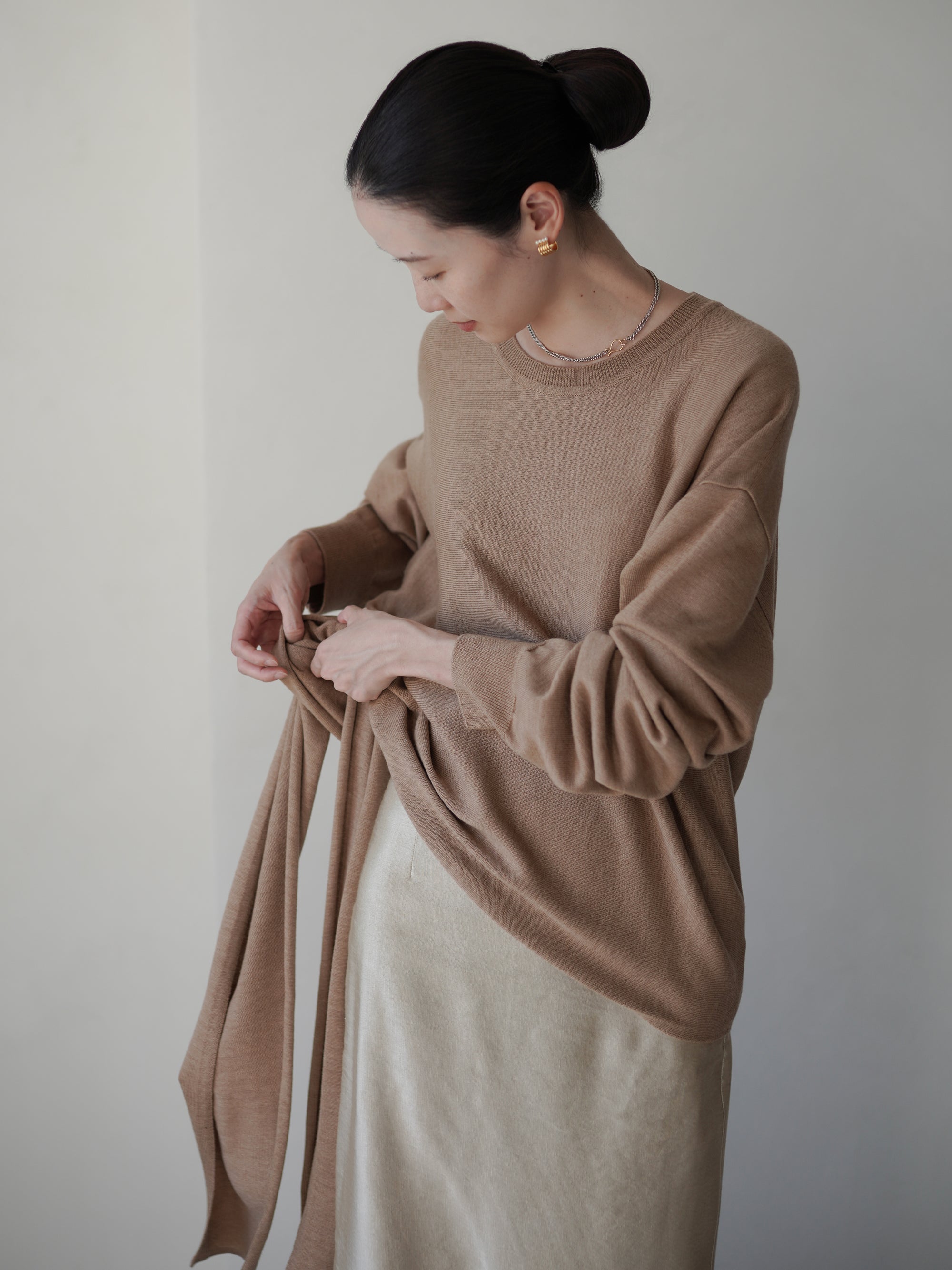 Anemo 側綁帶美麗諾羊毛針織衫・米色