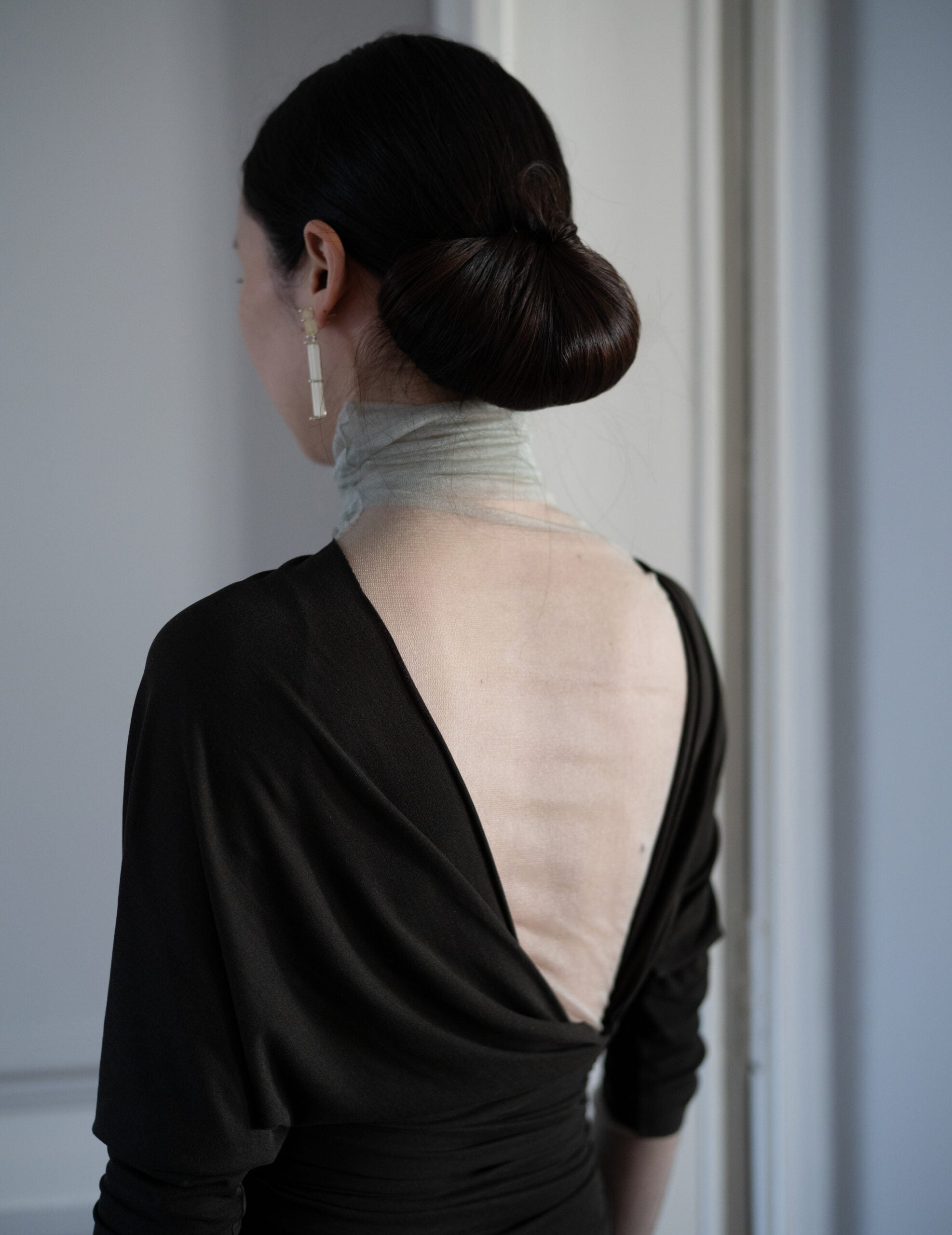 Cisne 真絲薄紗高領內搭・鉑金灰色