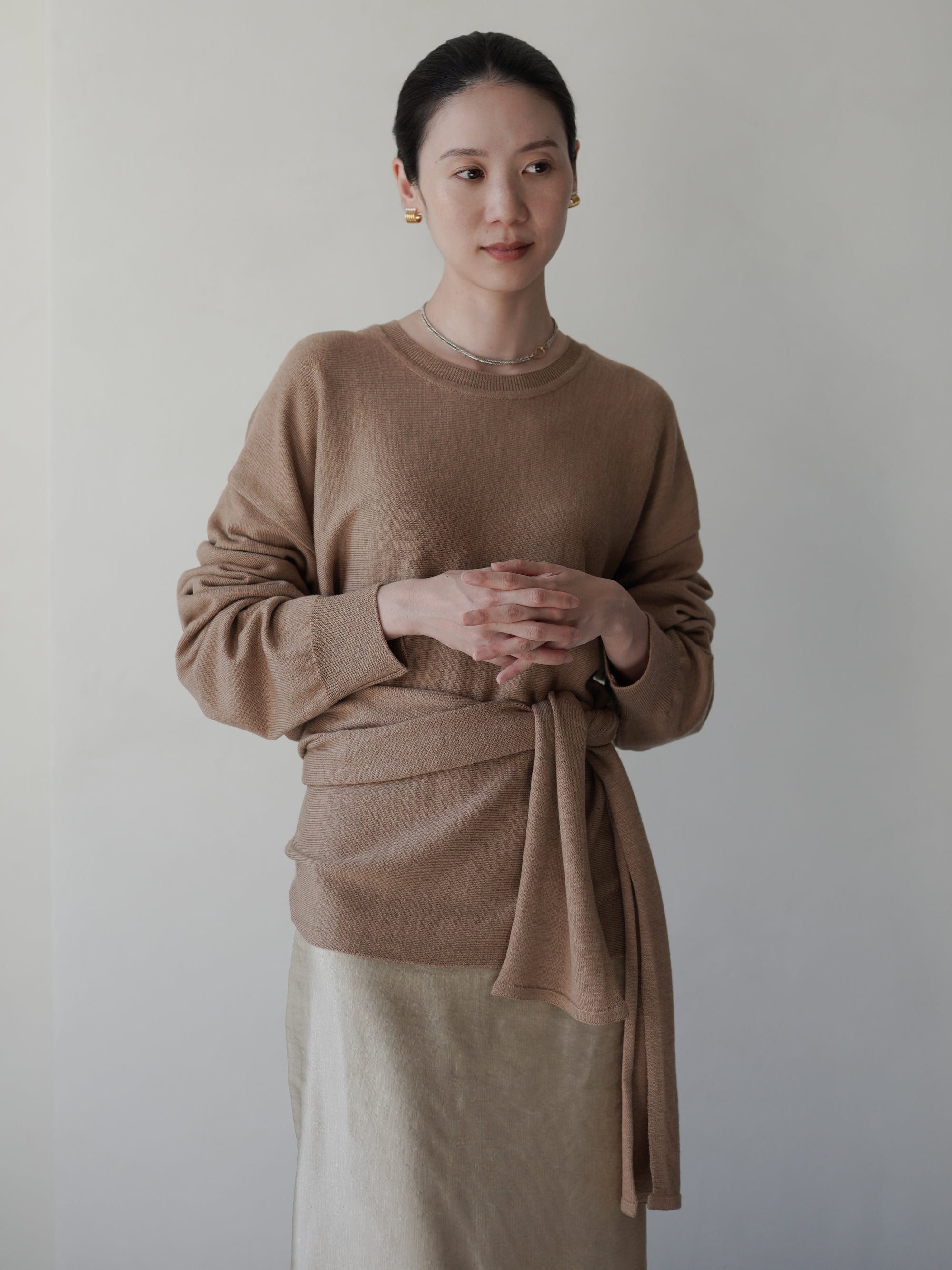 Anemo 側綁帶美麗諾羊毛針織衫・米色