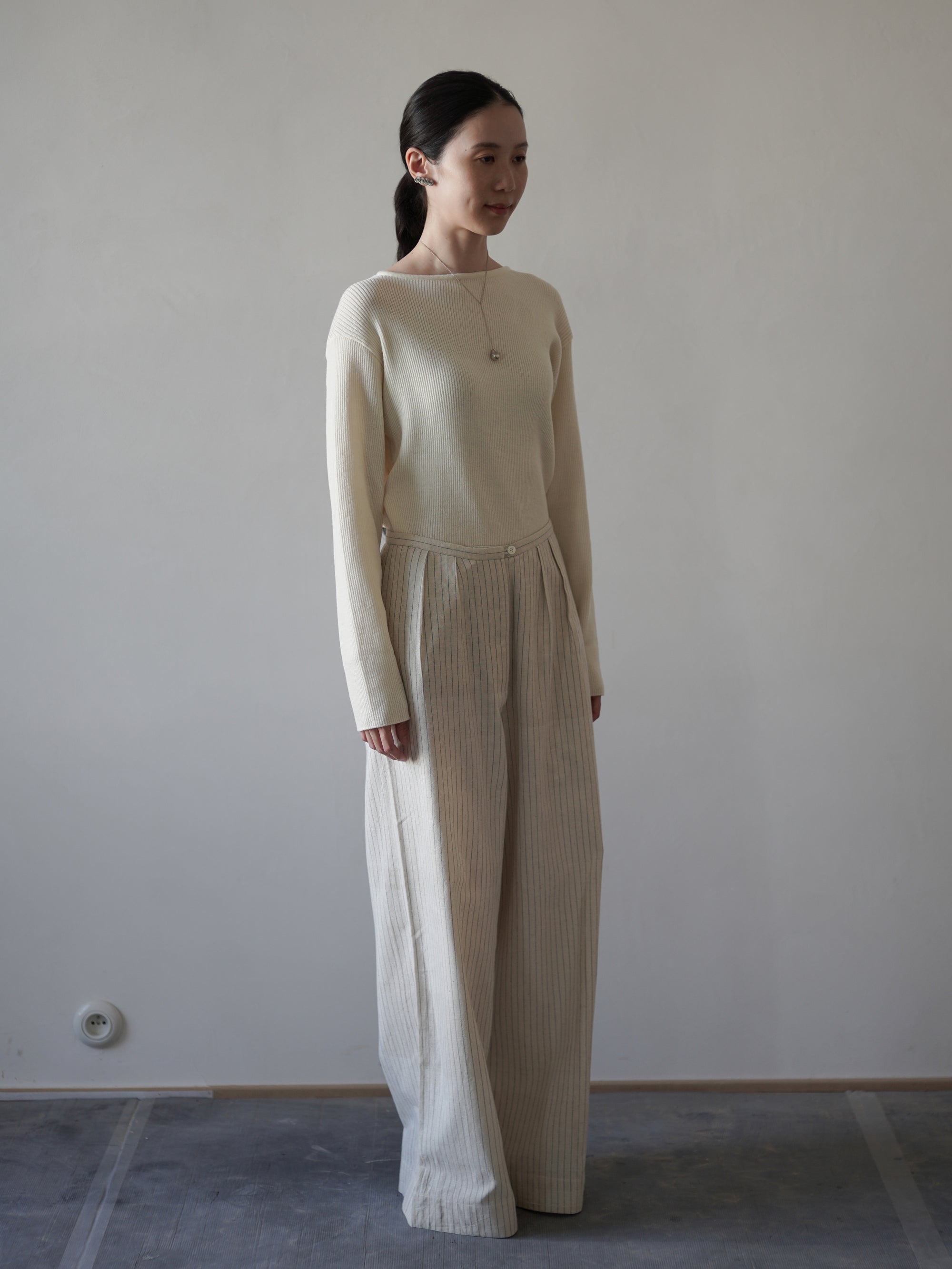 Fonda 手工織棉條紋寬褲・網球條紋