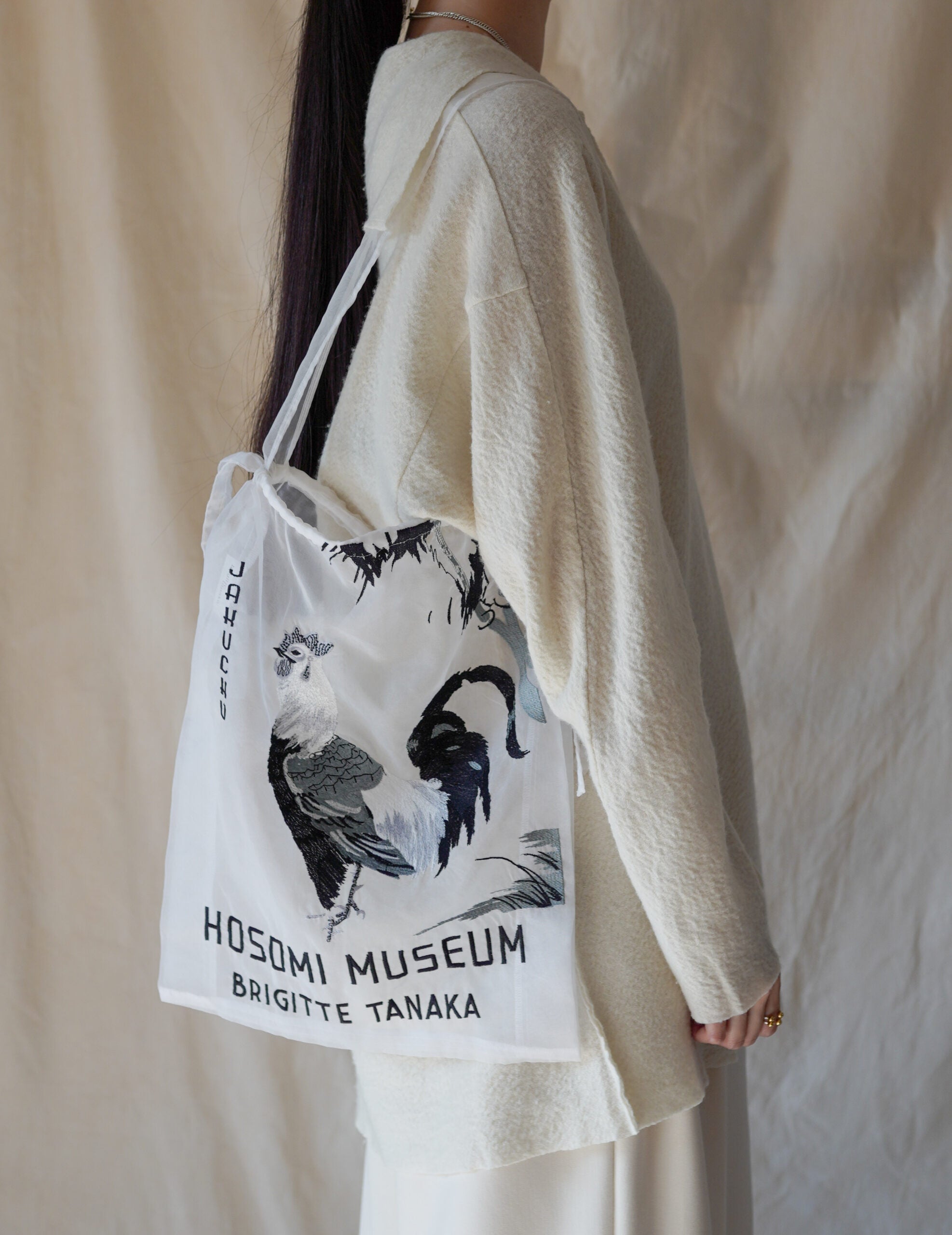 Hosomi Museum 刺繡歐根紗手袋・白