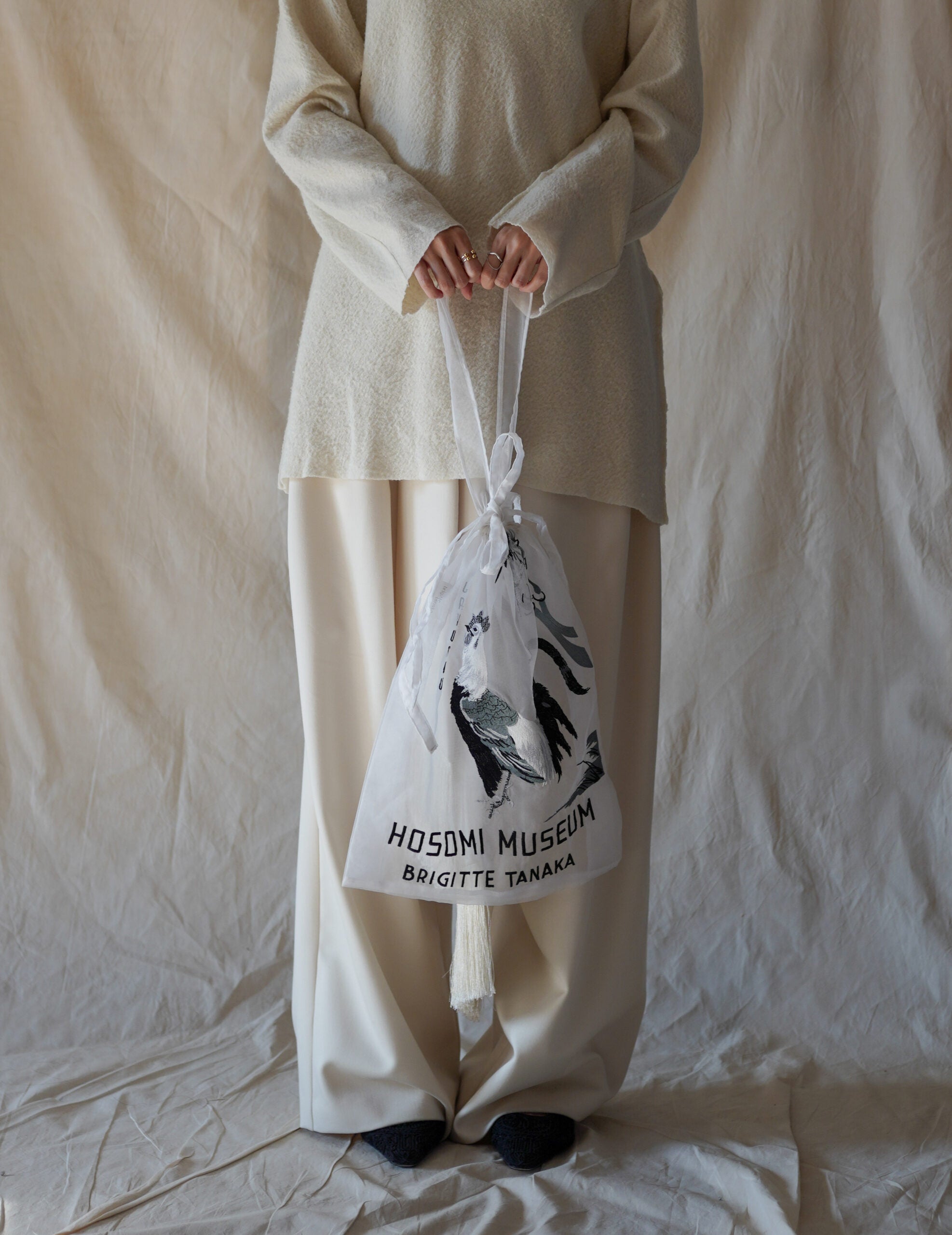 Hosomi Museum 刺繡歐根紗手袋・白