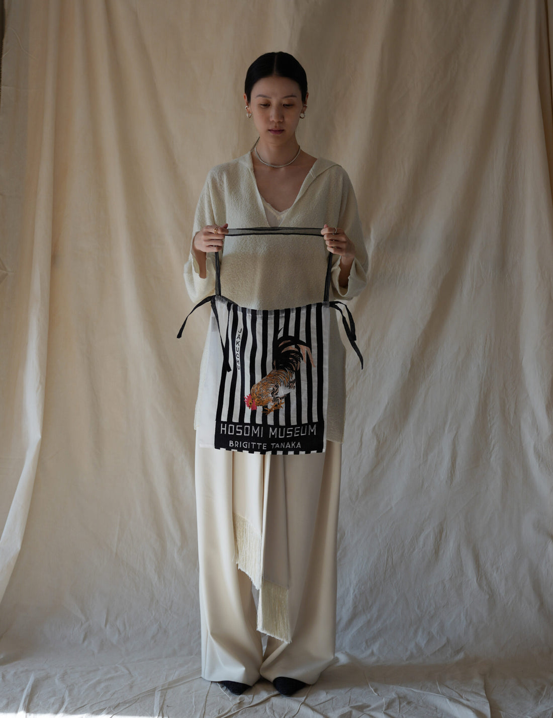 Hosomi Museum Embroidered Transparent Organza Bag・Black & White