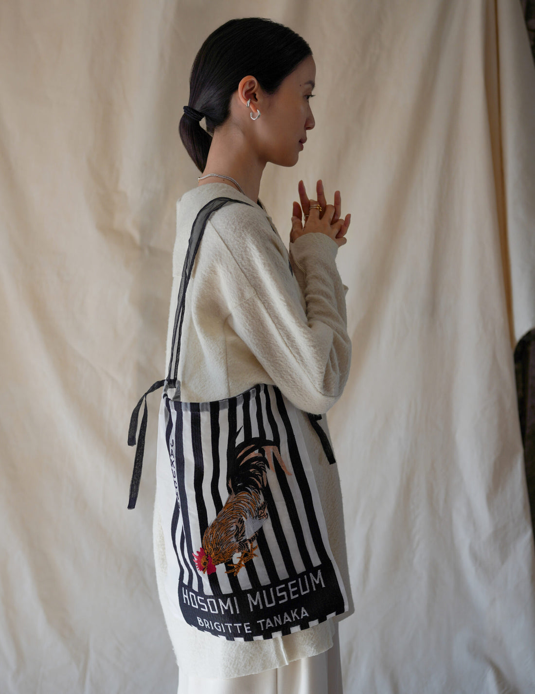 Hosomi Museum Embroidered Transparent Organza Bag・Black & White