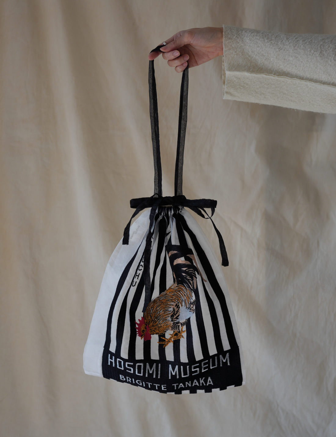 Hosomi Museum Embroidered Transparent Organza Bag・Black & White