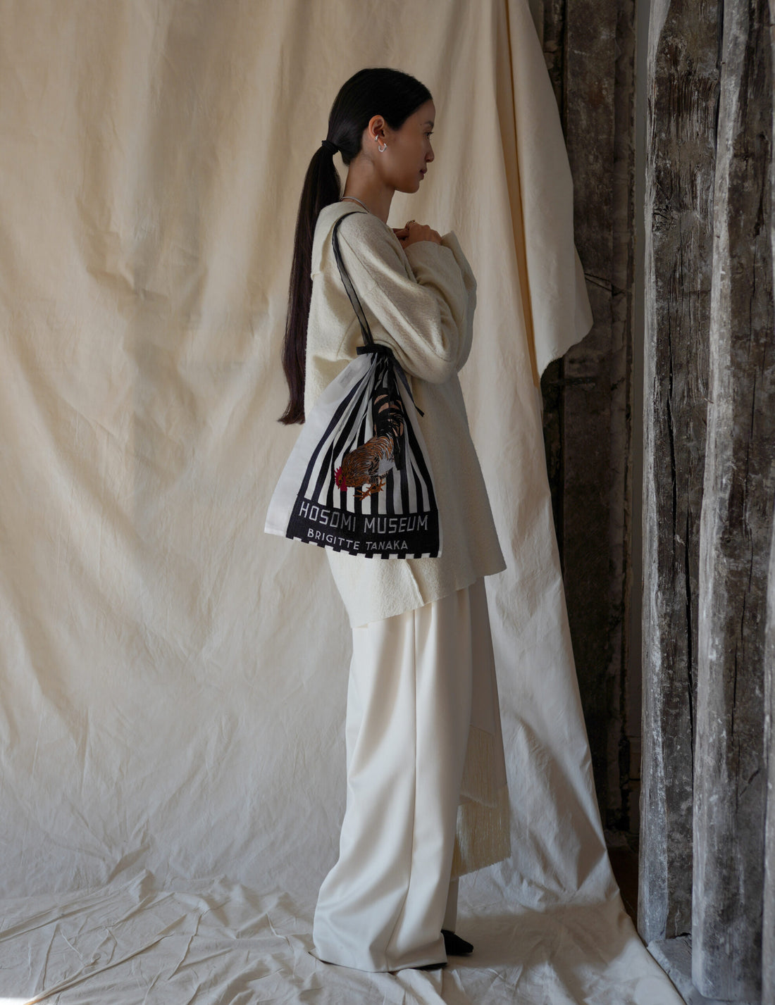 Hosomi Museum Embroidered Transparent Organza Bag・Black & White