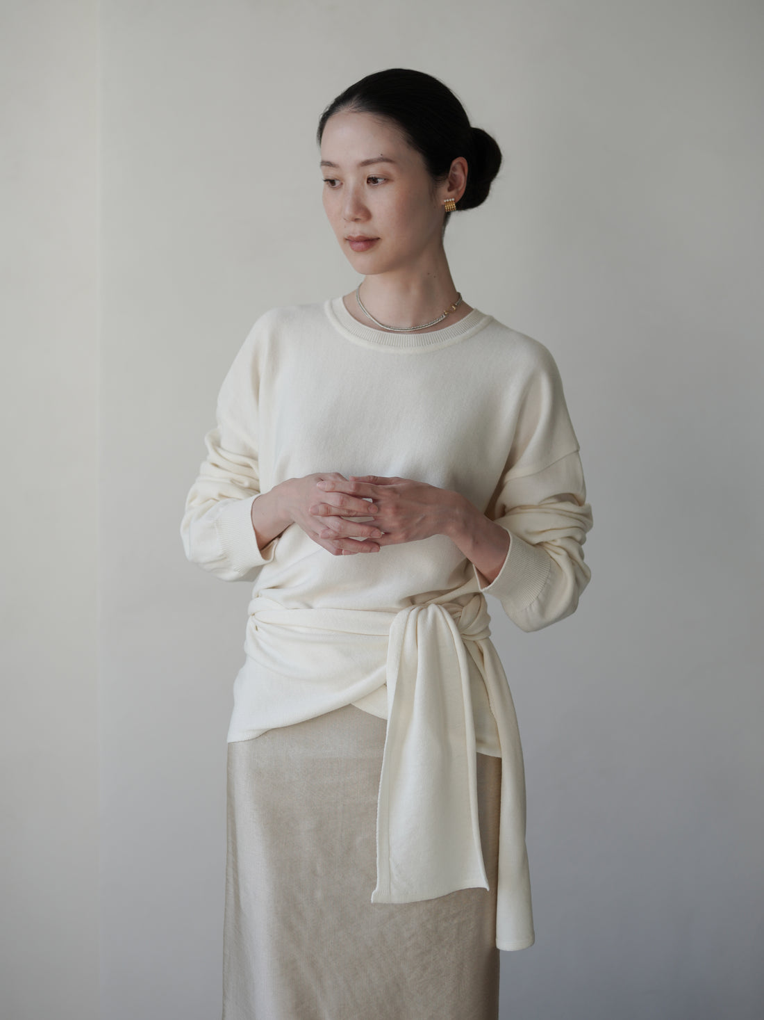 Anemo 側綁帶美麗諾羊毛針織衫・象牙白