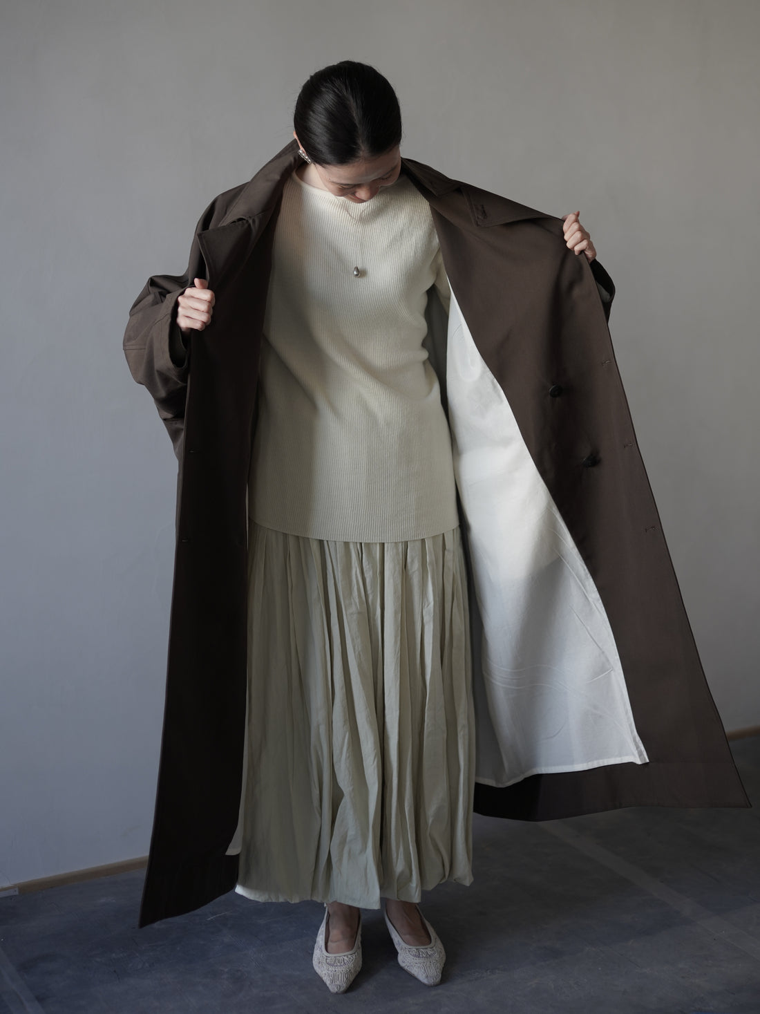 Wool Cotton Trench Coat・Khaki