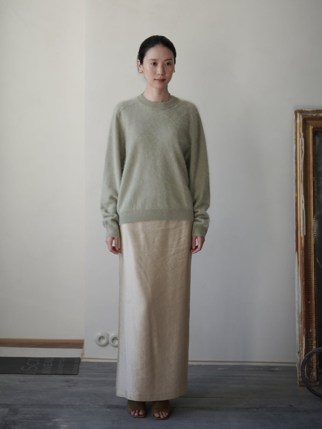 Brushed Cashmere Blend Knit Sweater・Sage Green