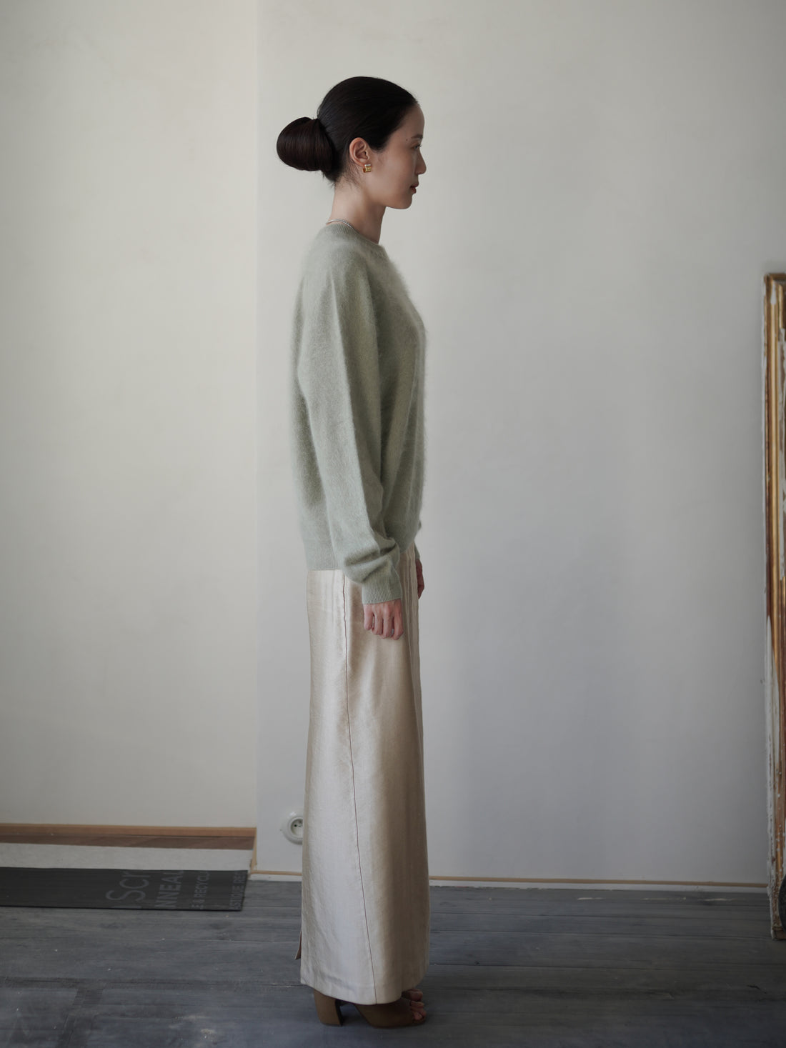 Brushed Cashmere Blend Knit Sweater・Sage Green