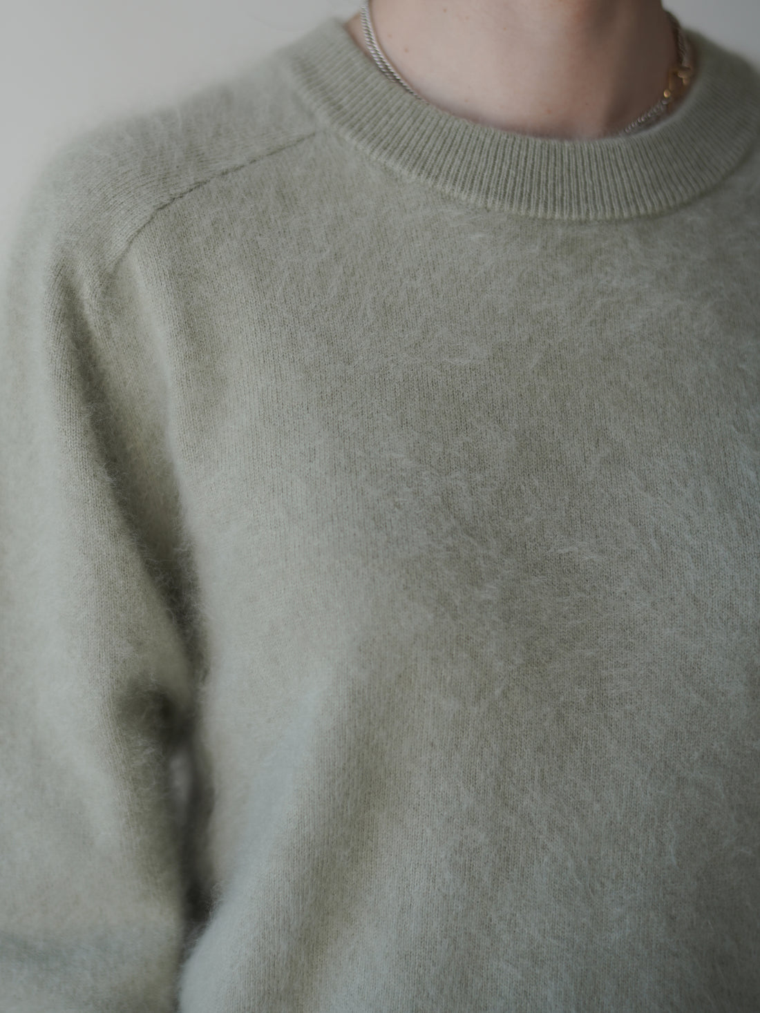 Brushed Cashmere Blend Knit Sweater・Sage Green