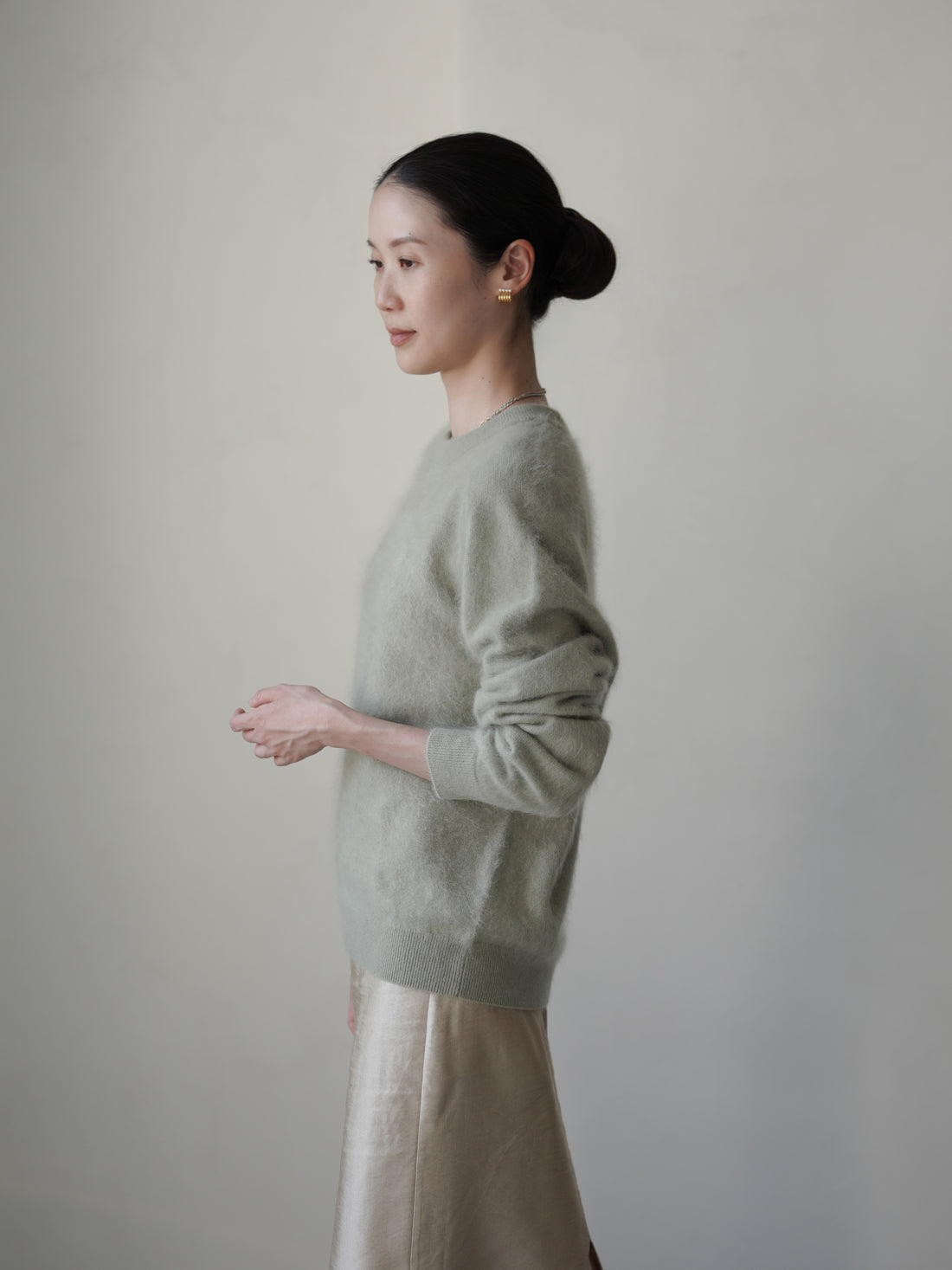 Brushed Cashmere Blend Knit Sweater・Sage Green
