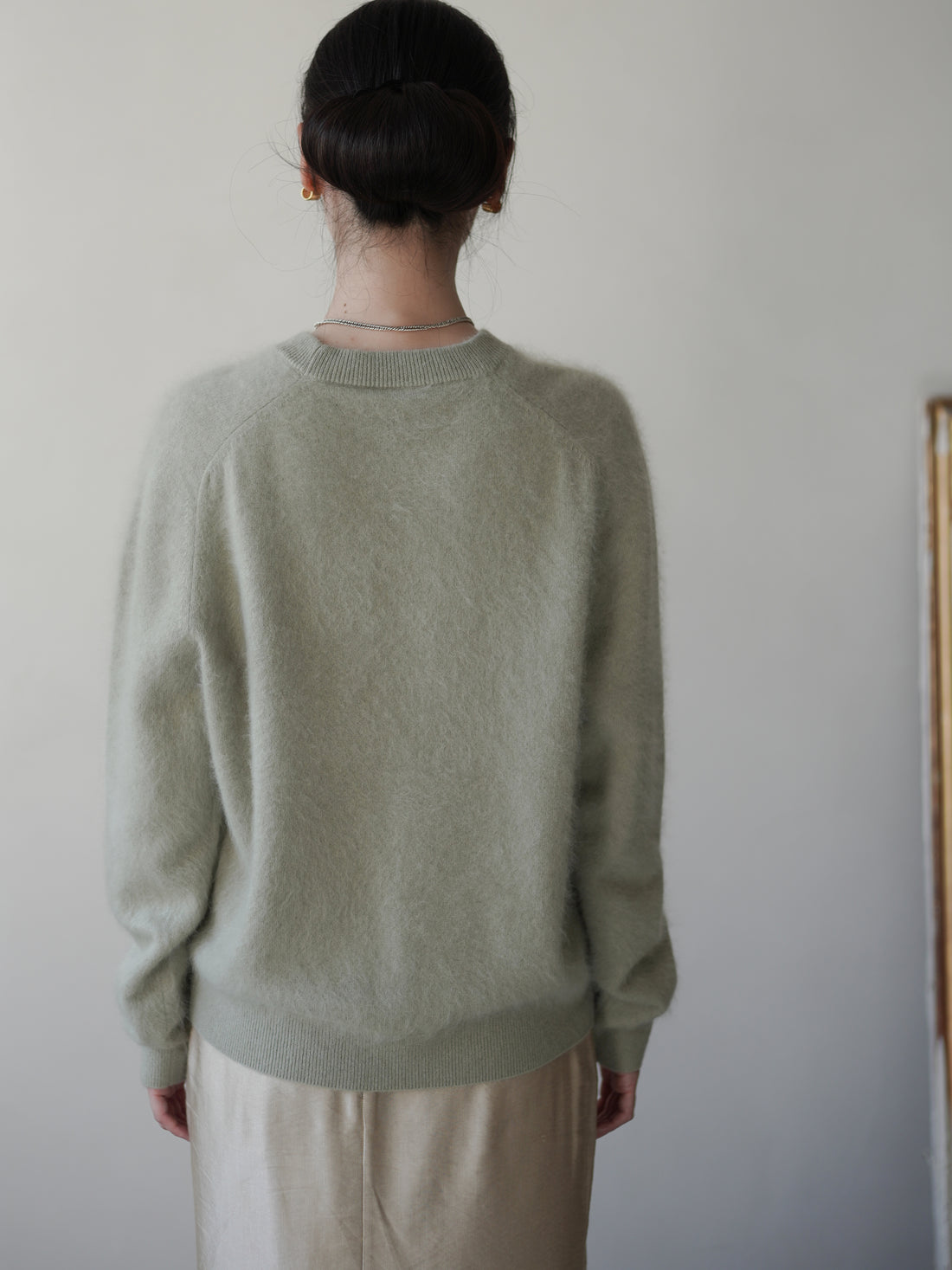 Brushed Cashmere Blend Knit Sweater・Sage Green