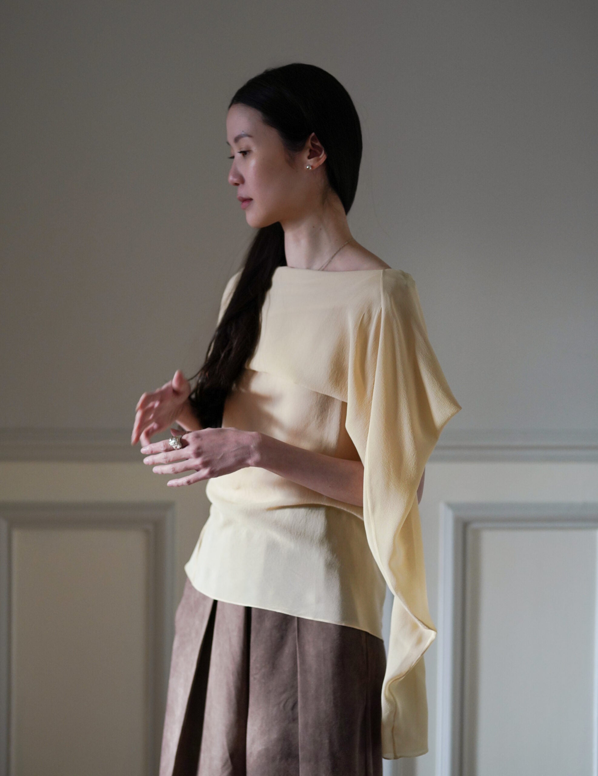 Trouble 雙層雪紡上衣・米色