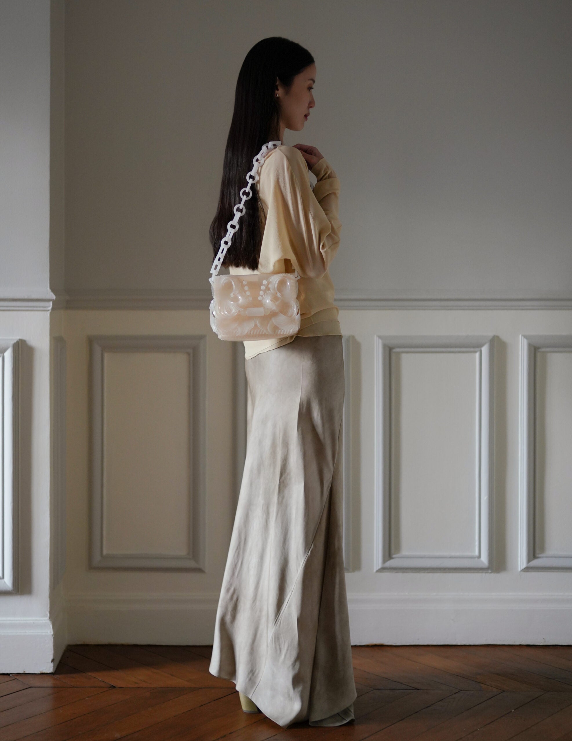 Transparent Sculptural Mini Chain Bag・White