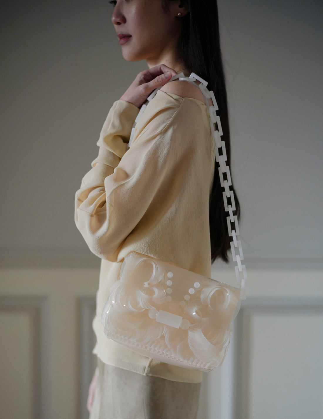 浮雕透明鍊帶迷你包・白色