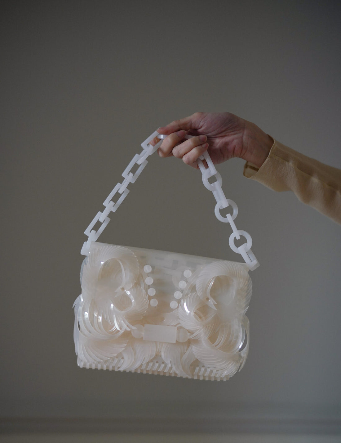 浮雕透明鍊帶迷你包・白色