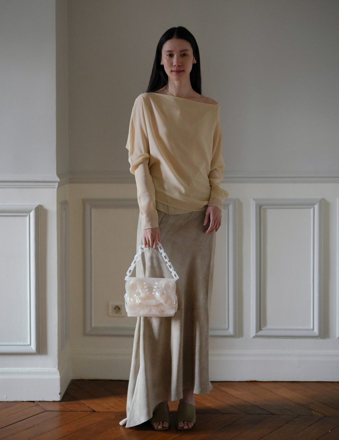 浮雕透明鍊帶迷你包・白色