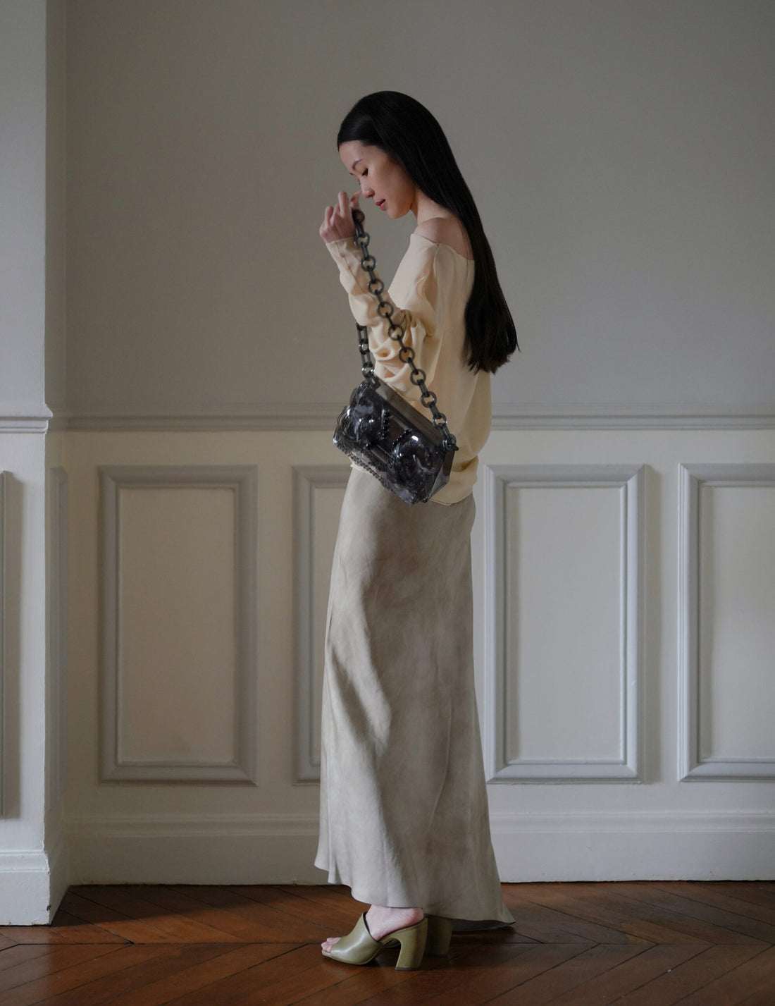 浮雕透明鍊帶迷你包・黑色