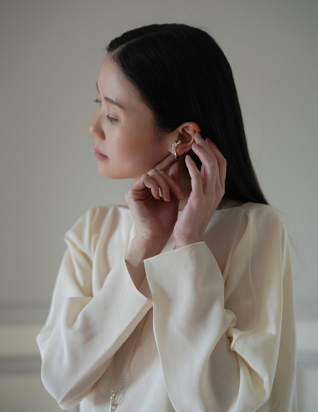 Pearled Wave 銀質耳釘