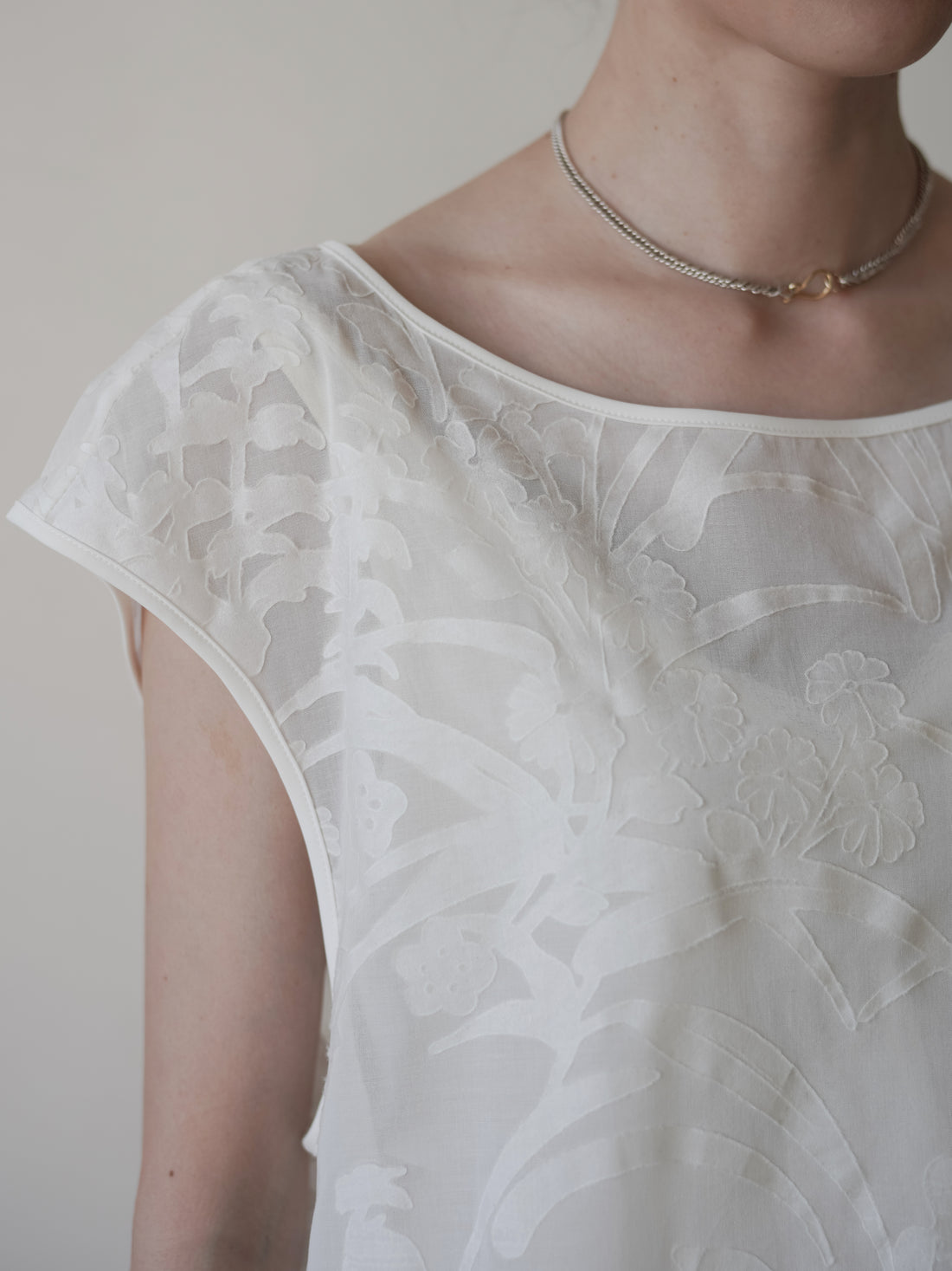 Washi Print Sleeveless Sheer Dress・White
