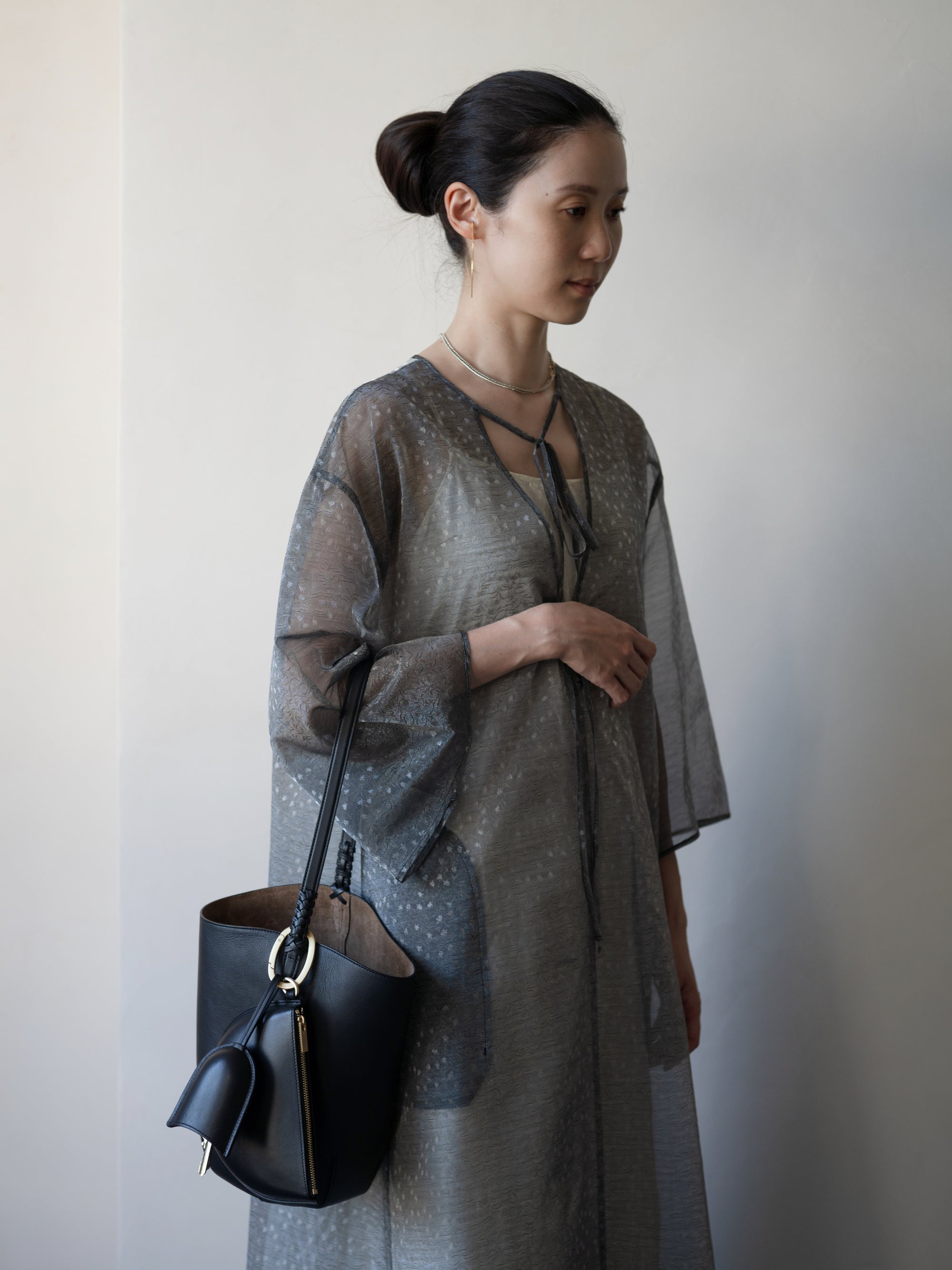 Mame Kurogouchi × Tsuchiya Kaban Monogram 3D Leather Pouch・Black