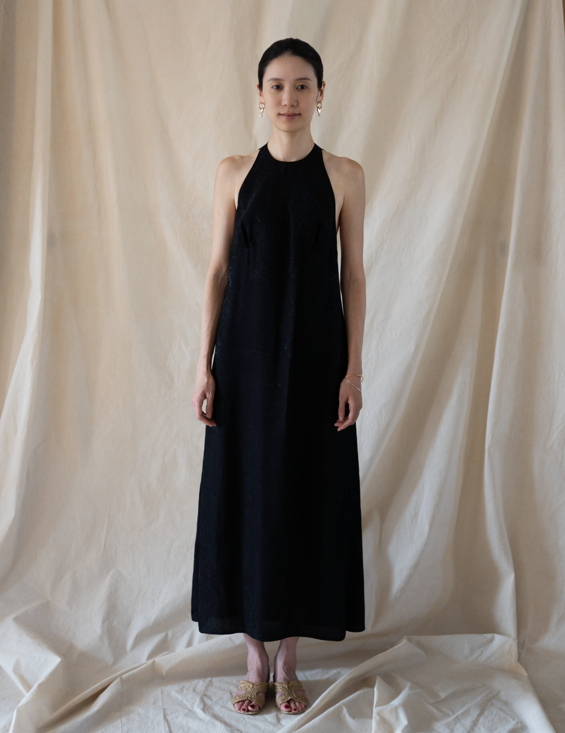 Floral Jacquard Camisole Dress・Black