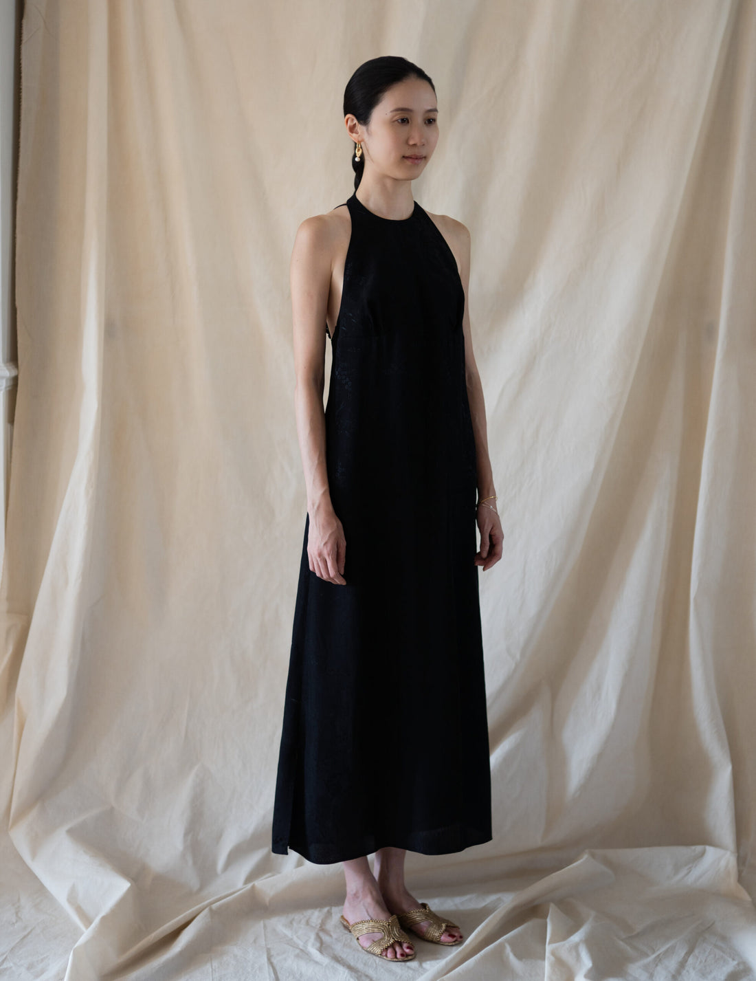 Floral Jacquard Camisole Dress・Black