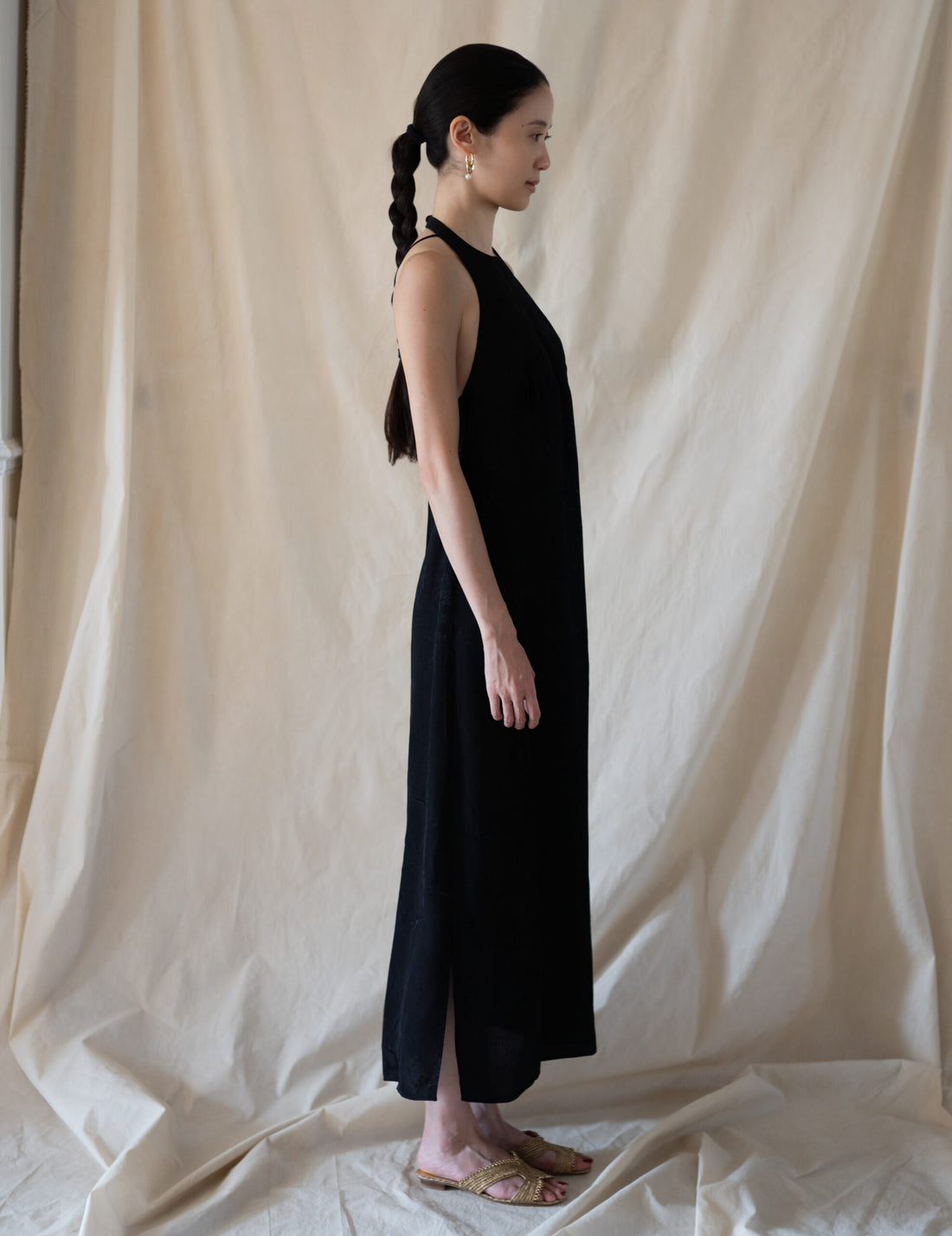 Floral Jacquard Camisole Dress・Black