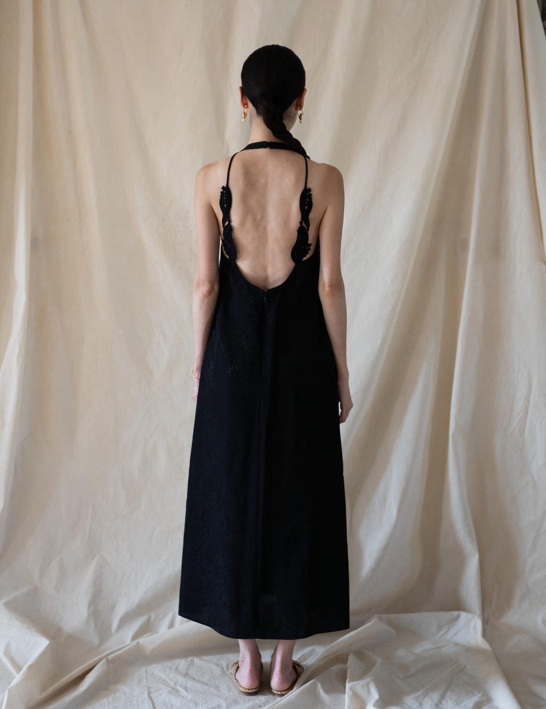 Floral Jacquard Camisole Dress・Black