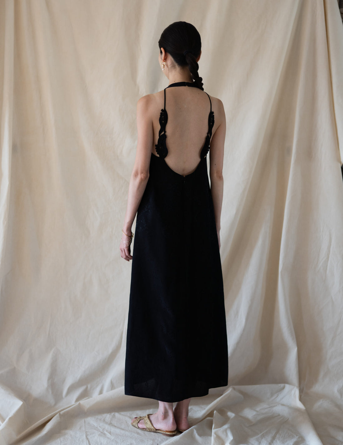 Floral Jacquard Camisole Dress・Black