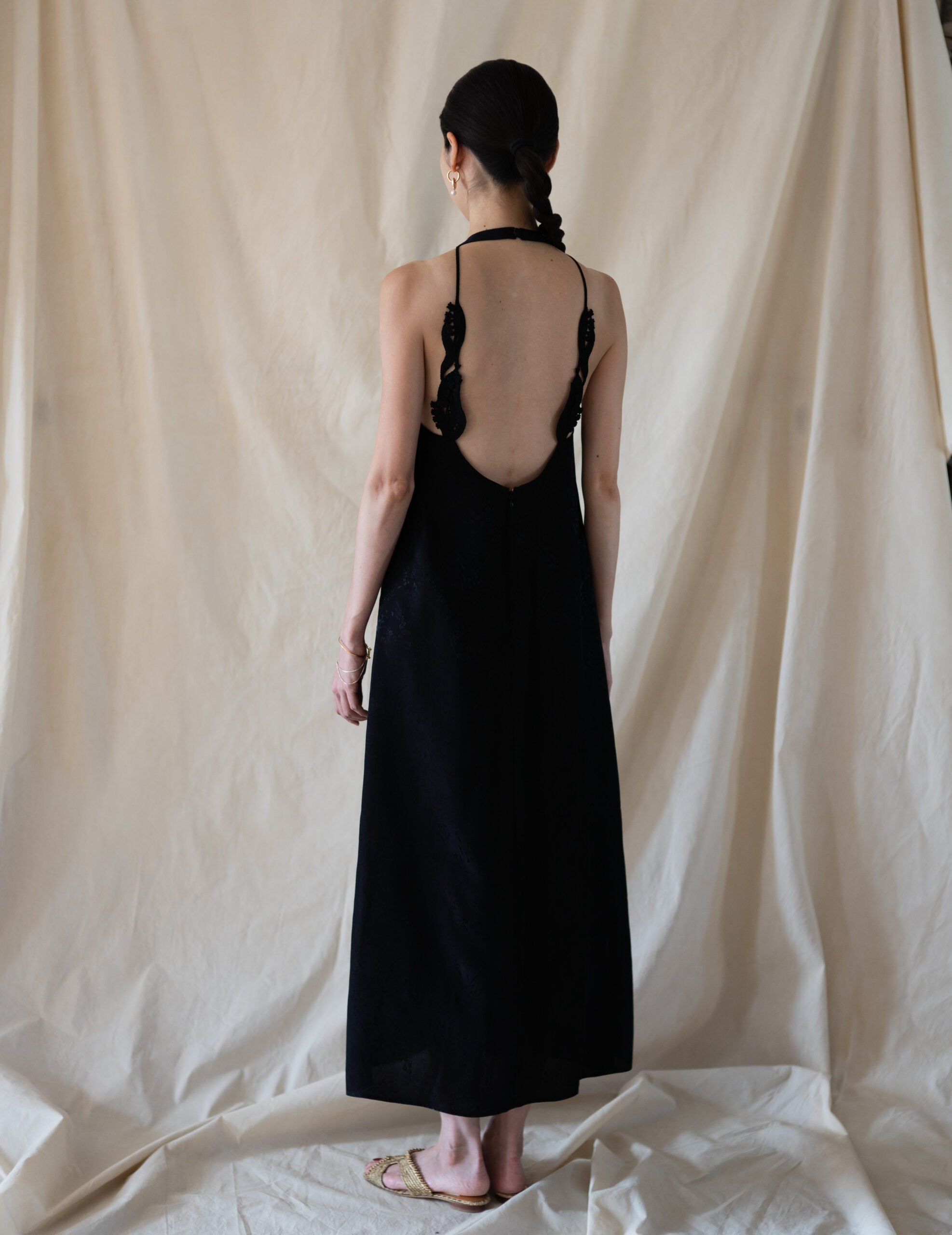 Floral Jacquard Camisole Dress・Black