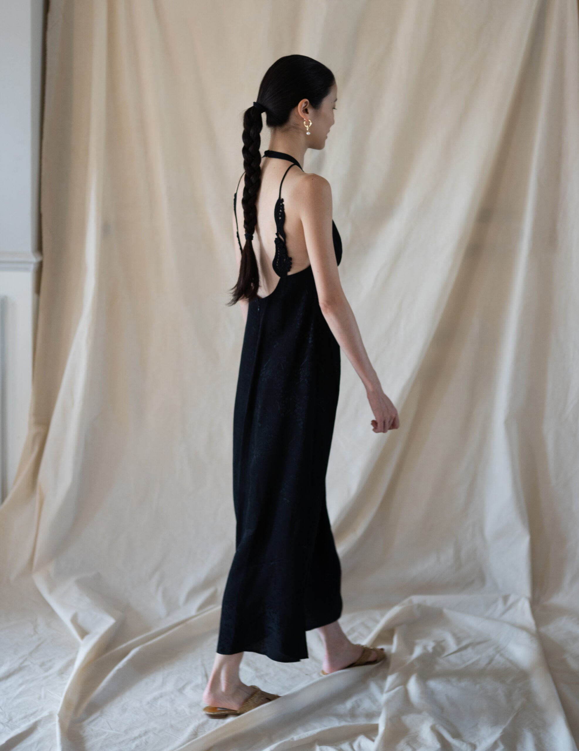 Floral Jacquard Camisole Dress・Black