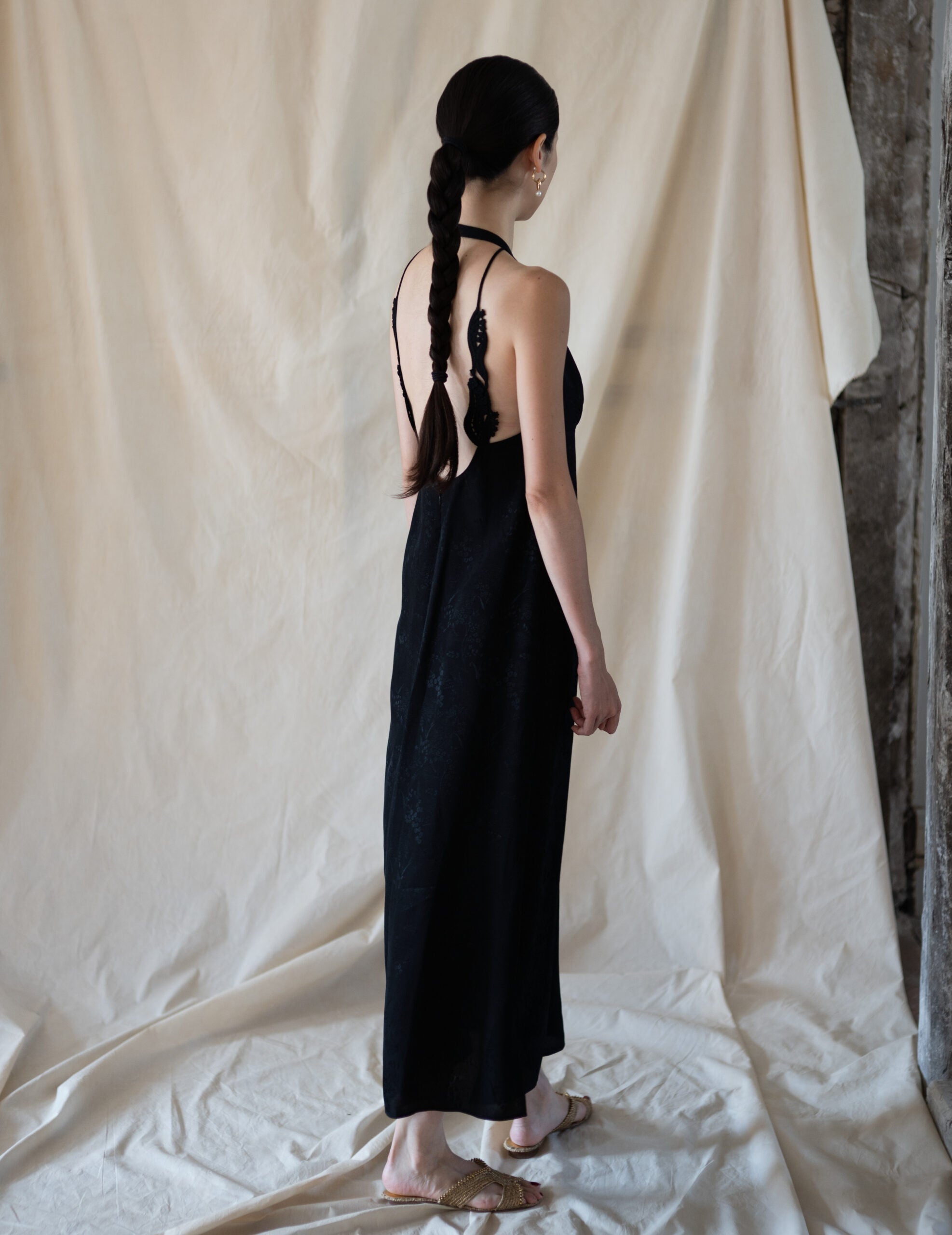 Floral Jacquard Camisole Dress・Black