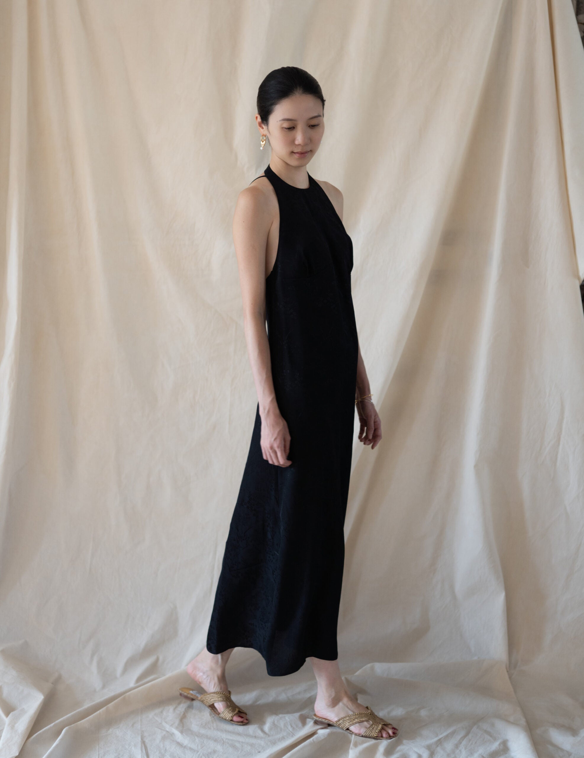 Floral Jacquard Camisole Dress・Black