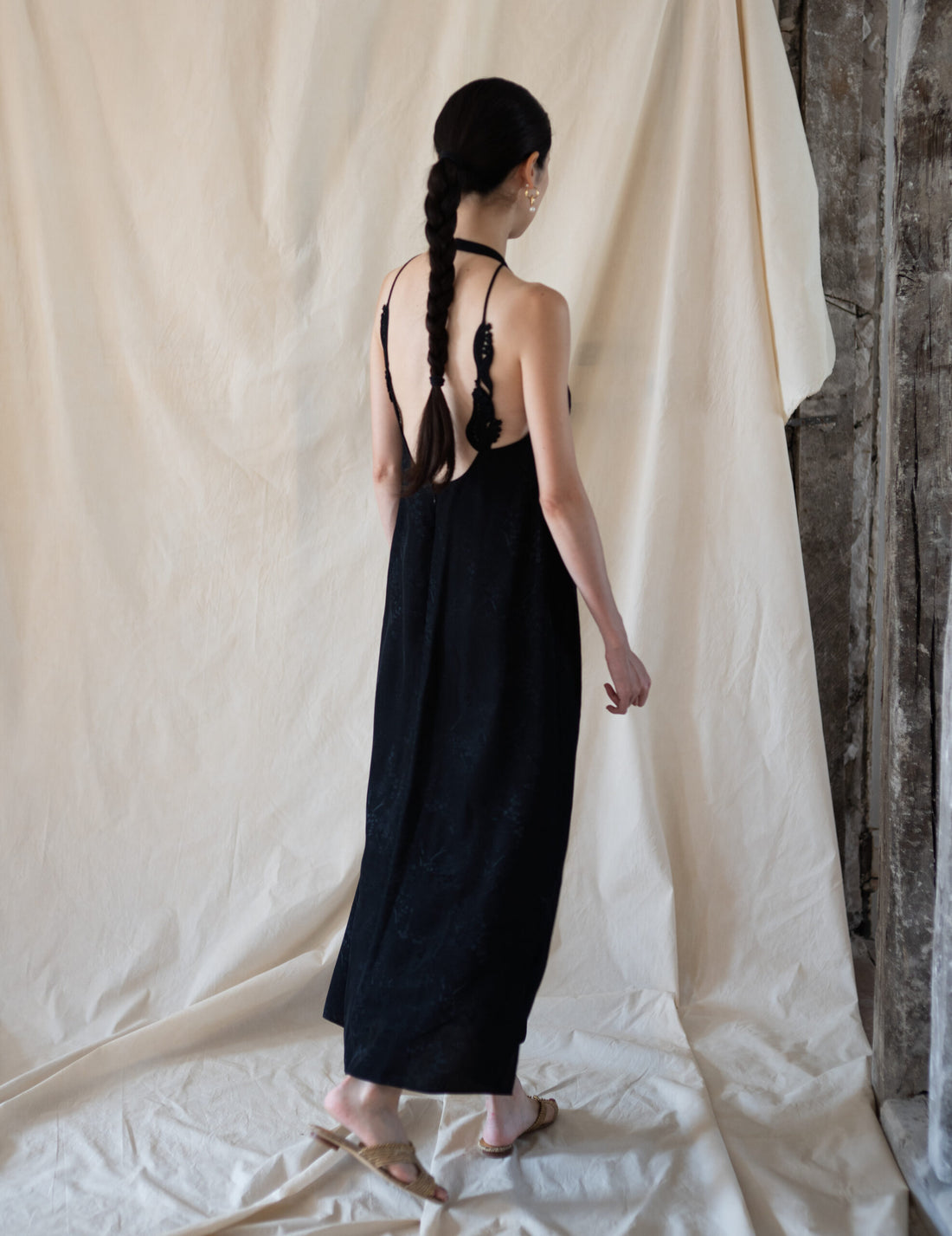 Floral Jacquard Camisole Dress・Black