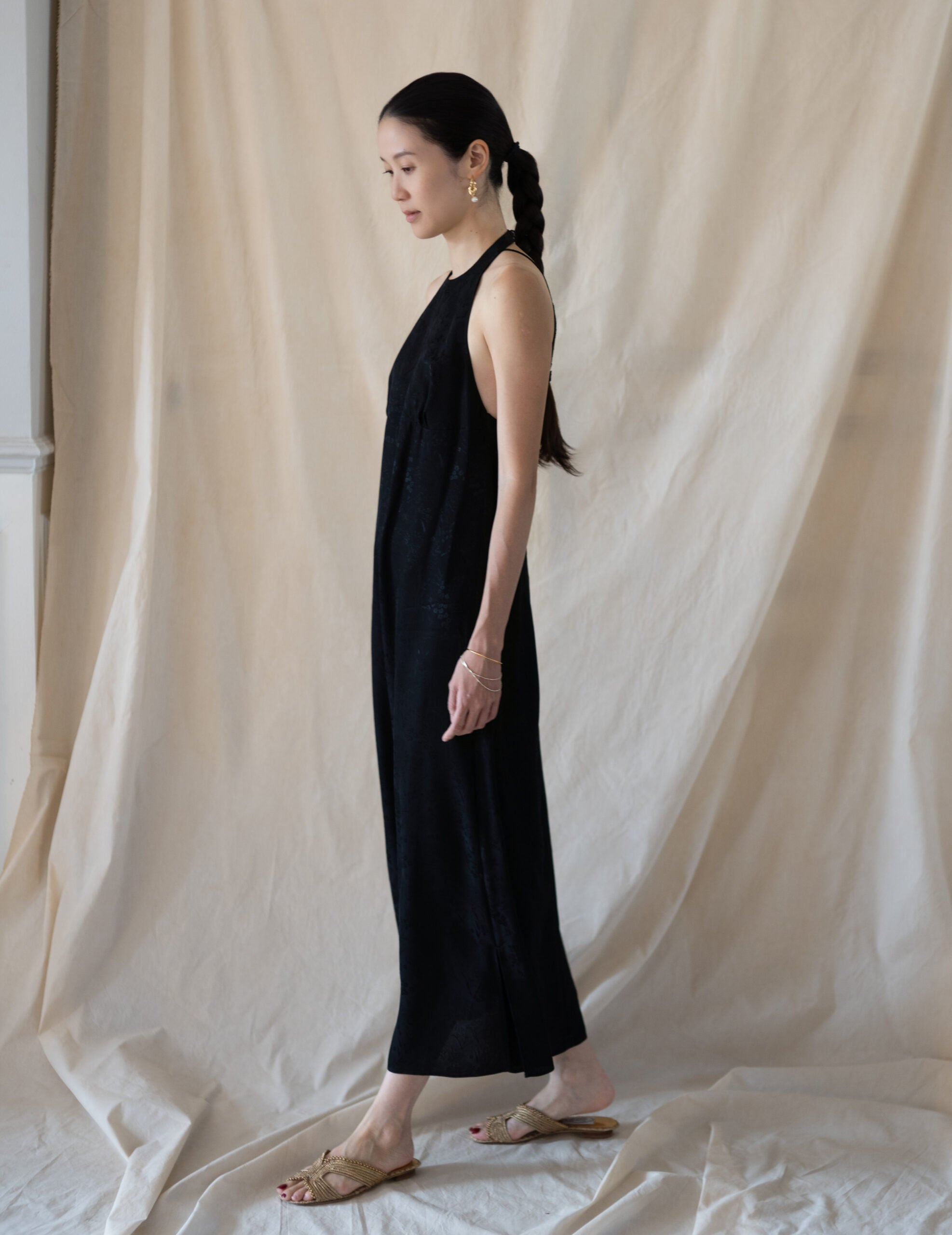 Floral Jacquard Camisole Dress・Black