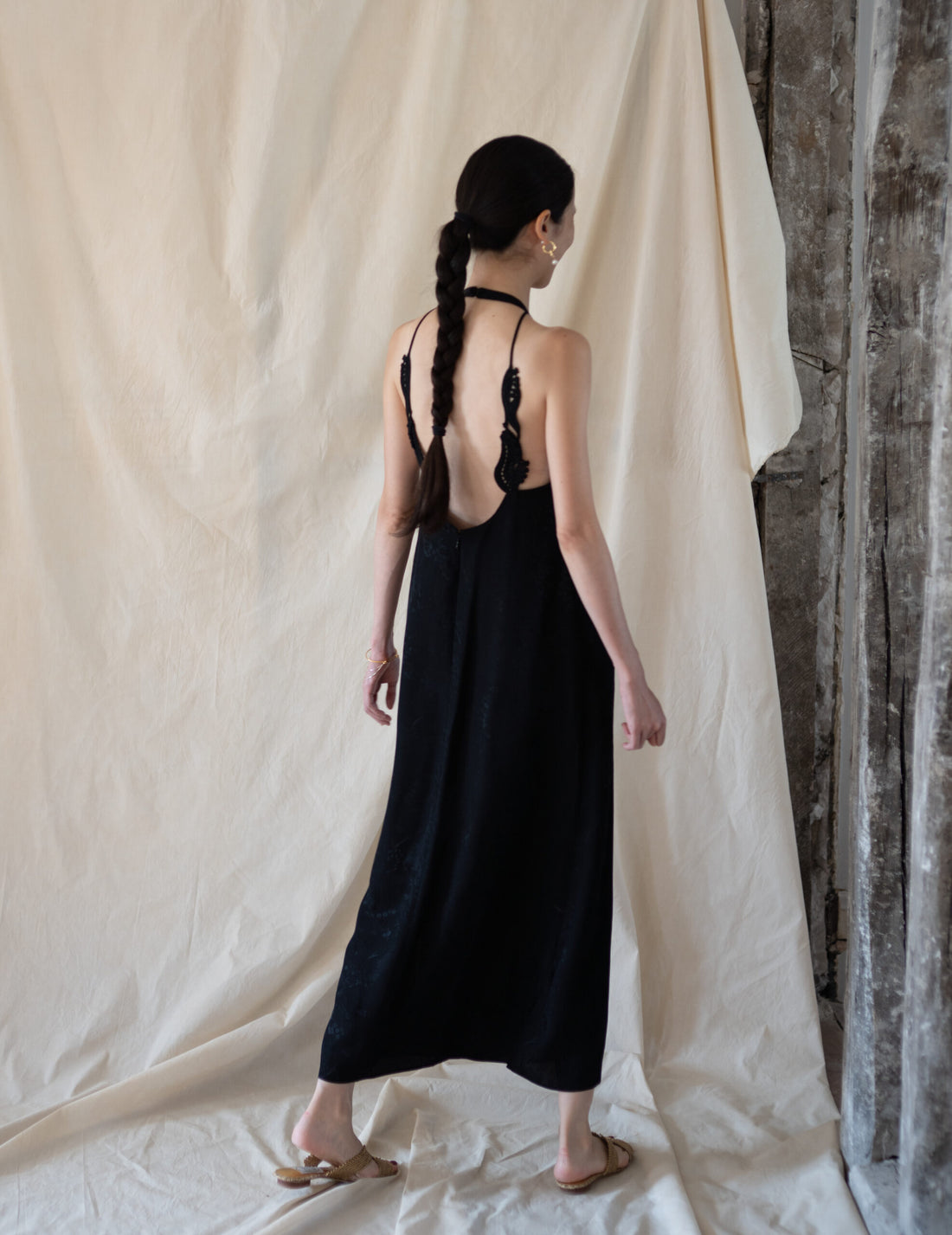 Floral Jacquard Camisole Dress・Black