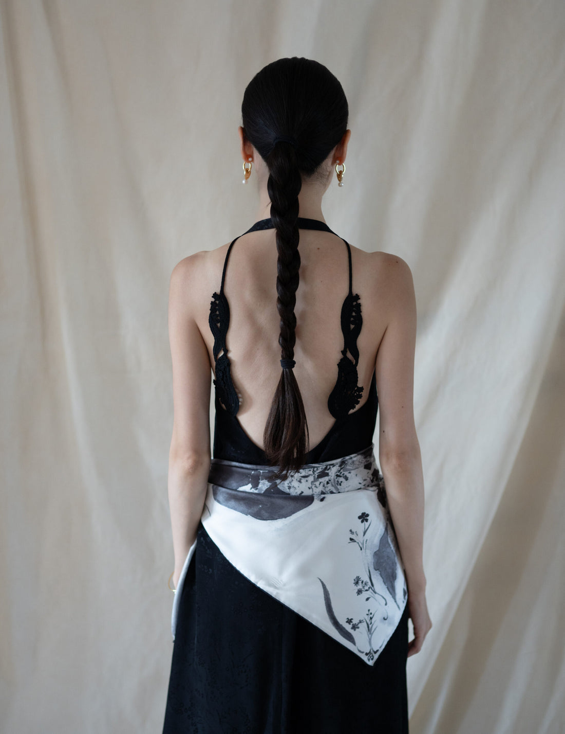 Hand Printed Silk Scarf・Grey
