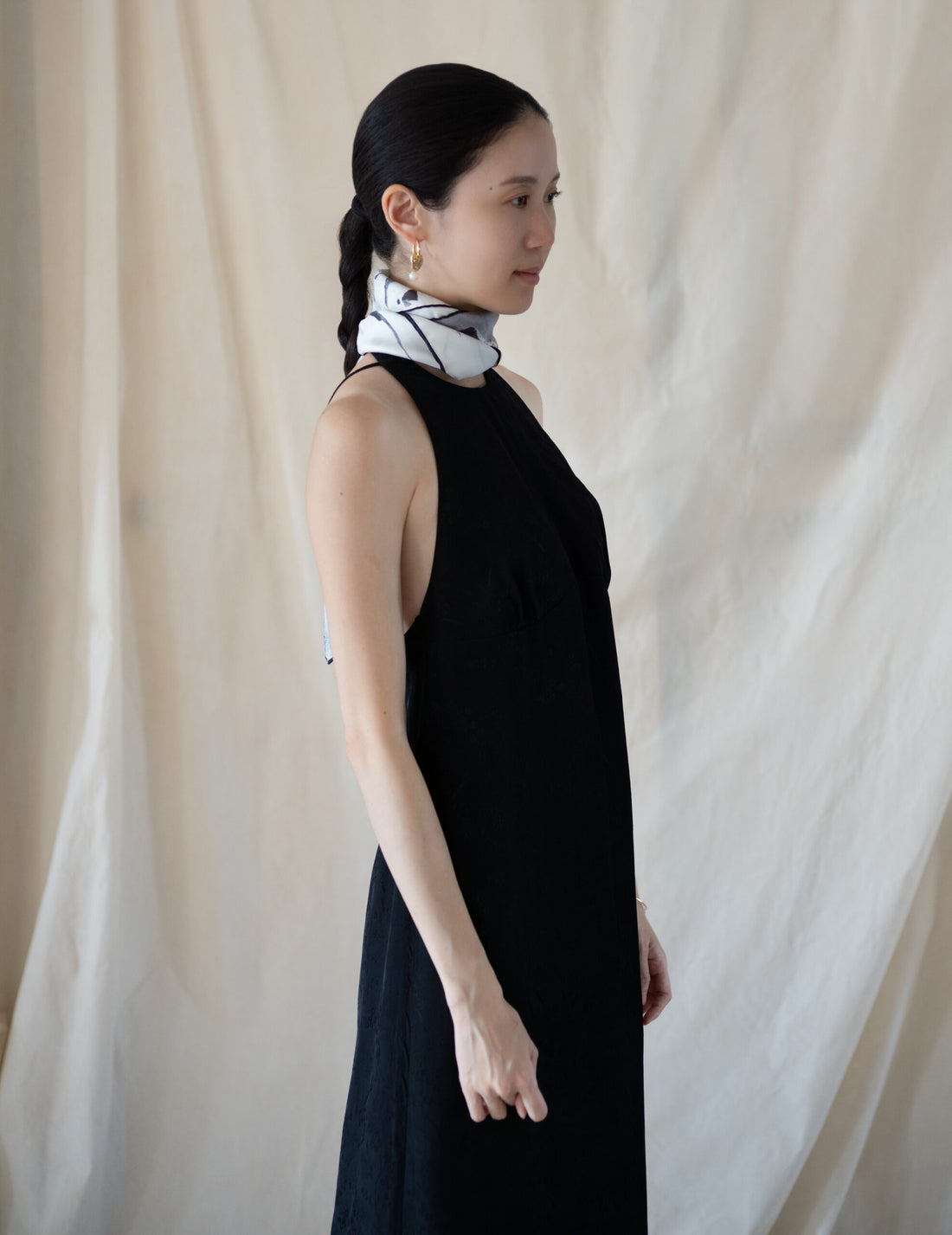 Hand Printed Silk Scarf・Grey