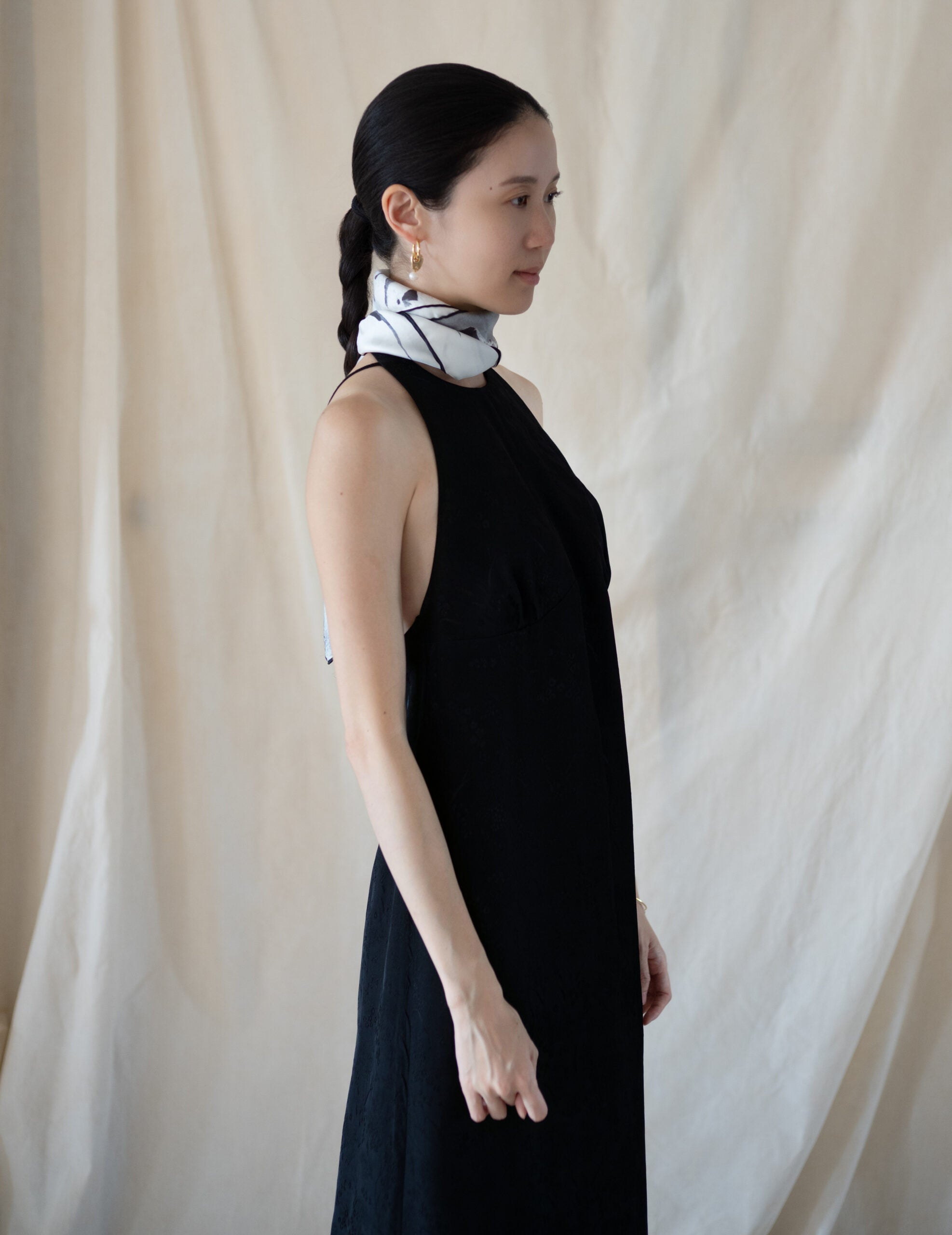 Hand Printed Silk Scarf・Grey