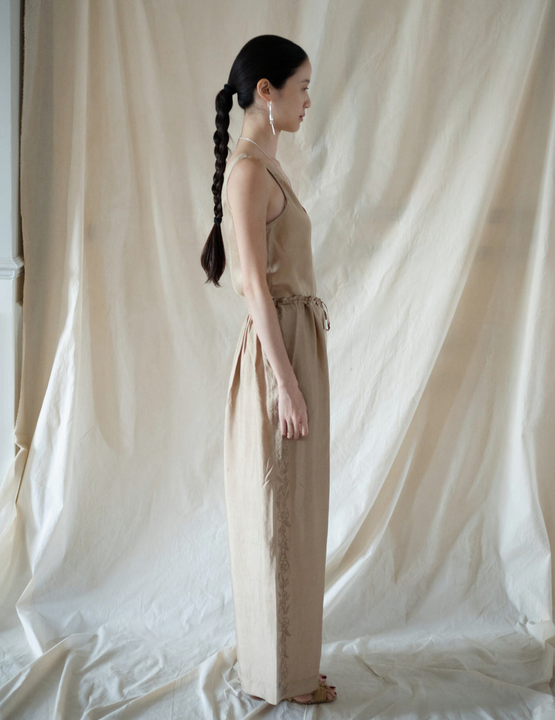 Brando Oversized Silk Pant with Embroidery・Gold