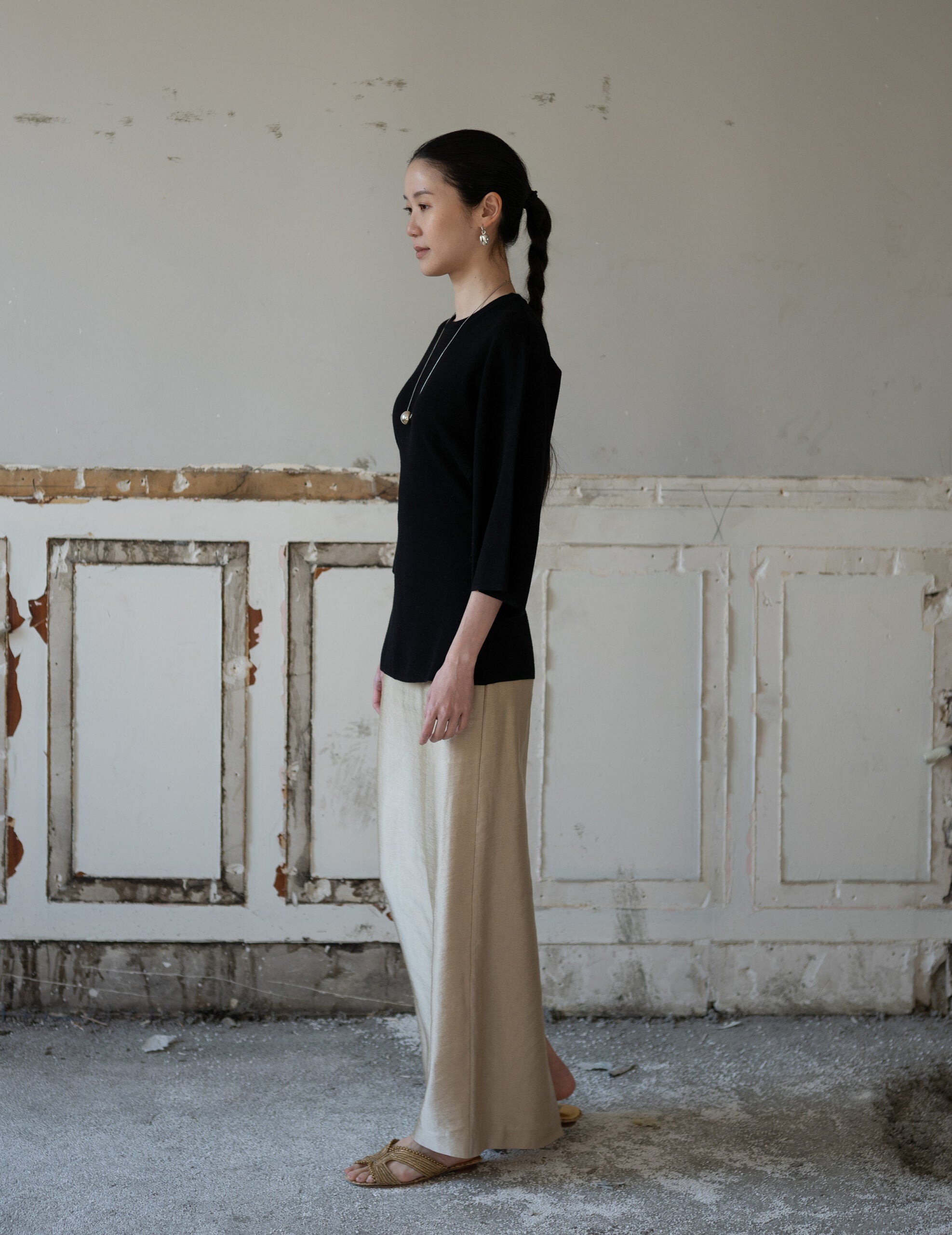 KAMA Merino Wool Top・Black