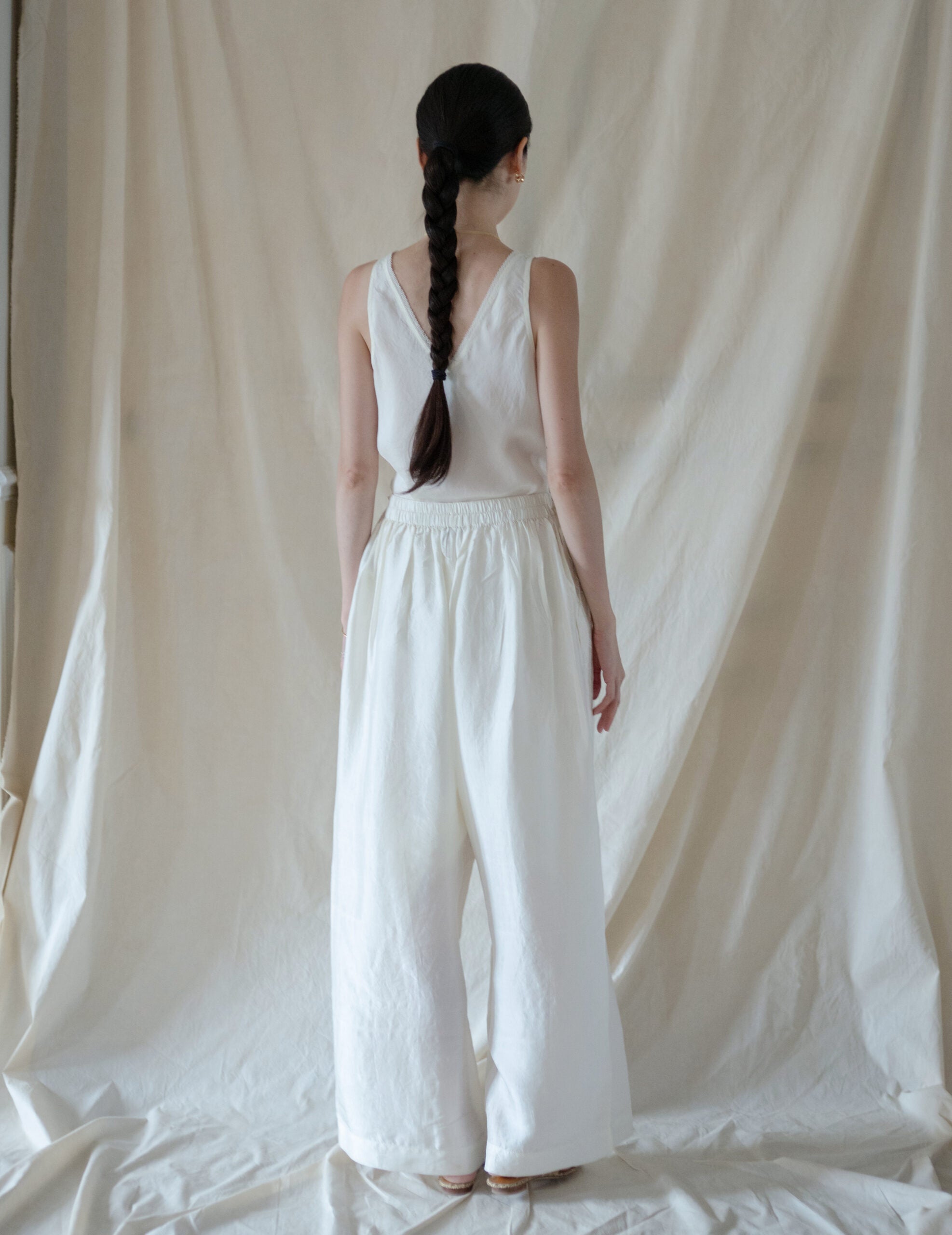 Brando 花卉刺繡真絲長褲・象牙白