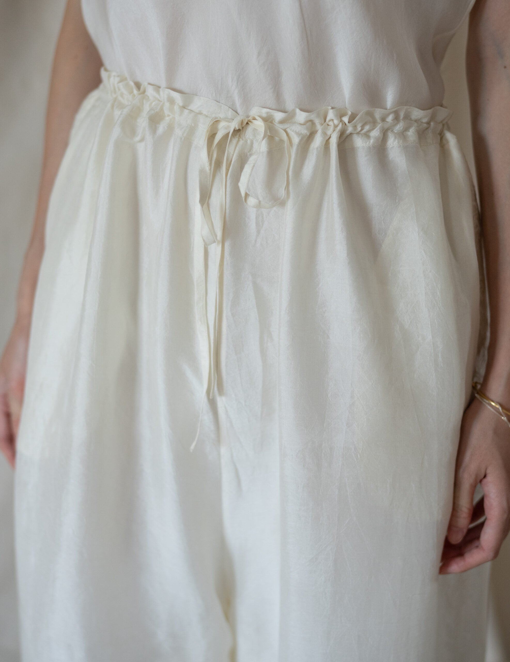 Brando 花卉刺繡真絲長褲・象牙白