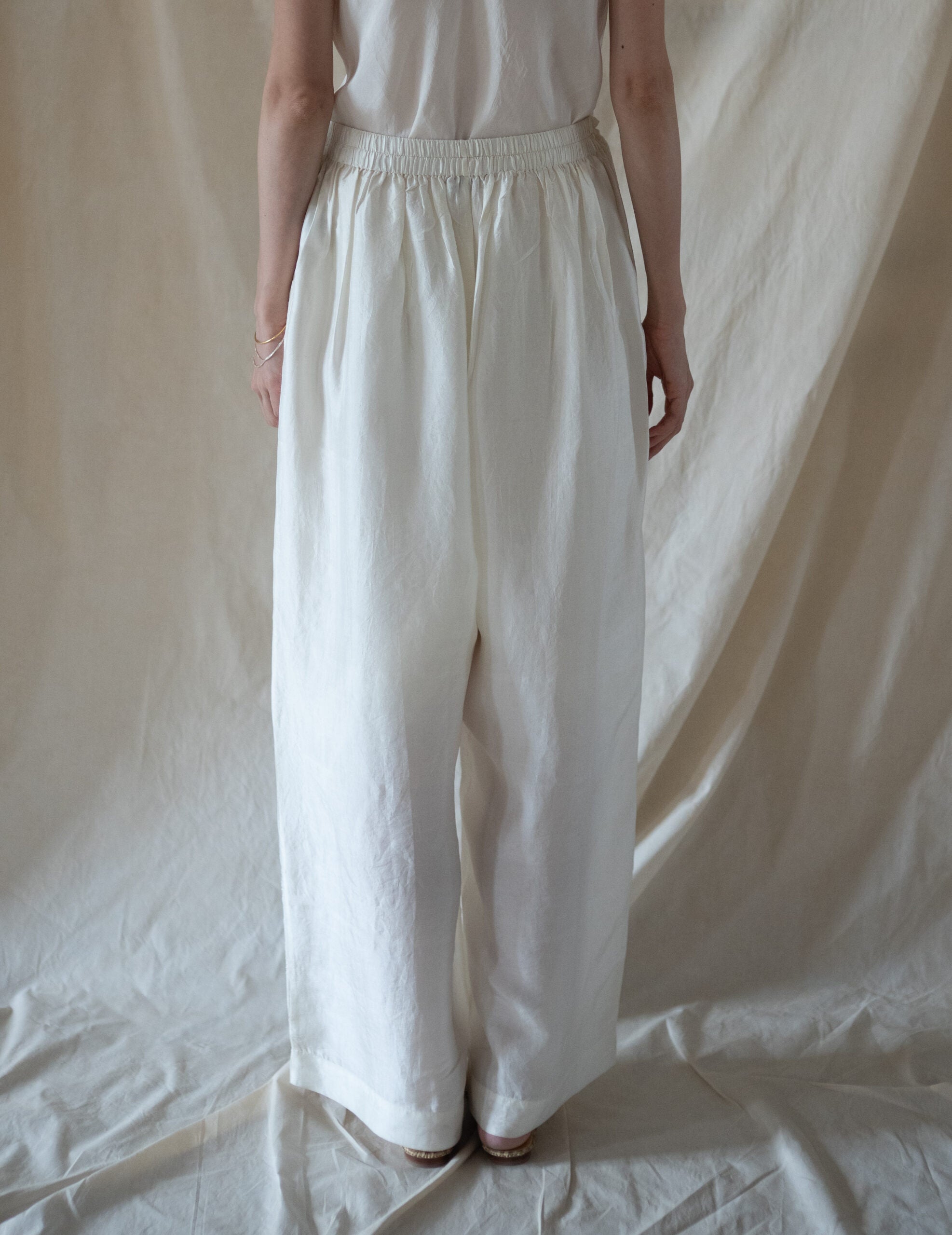 Brando 花卉刺繡真絲長褲・象牙白