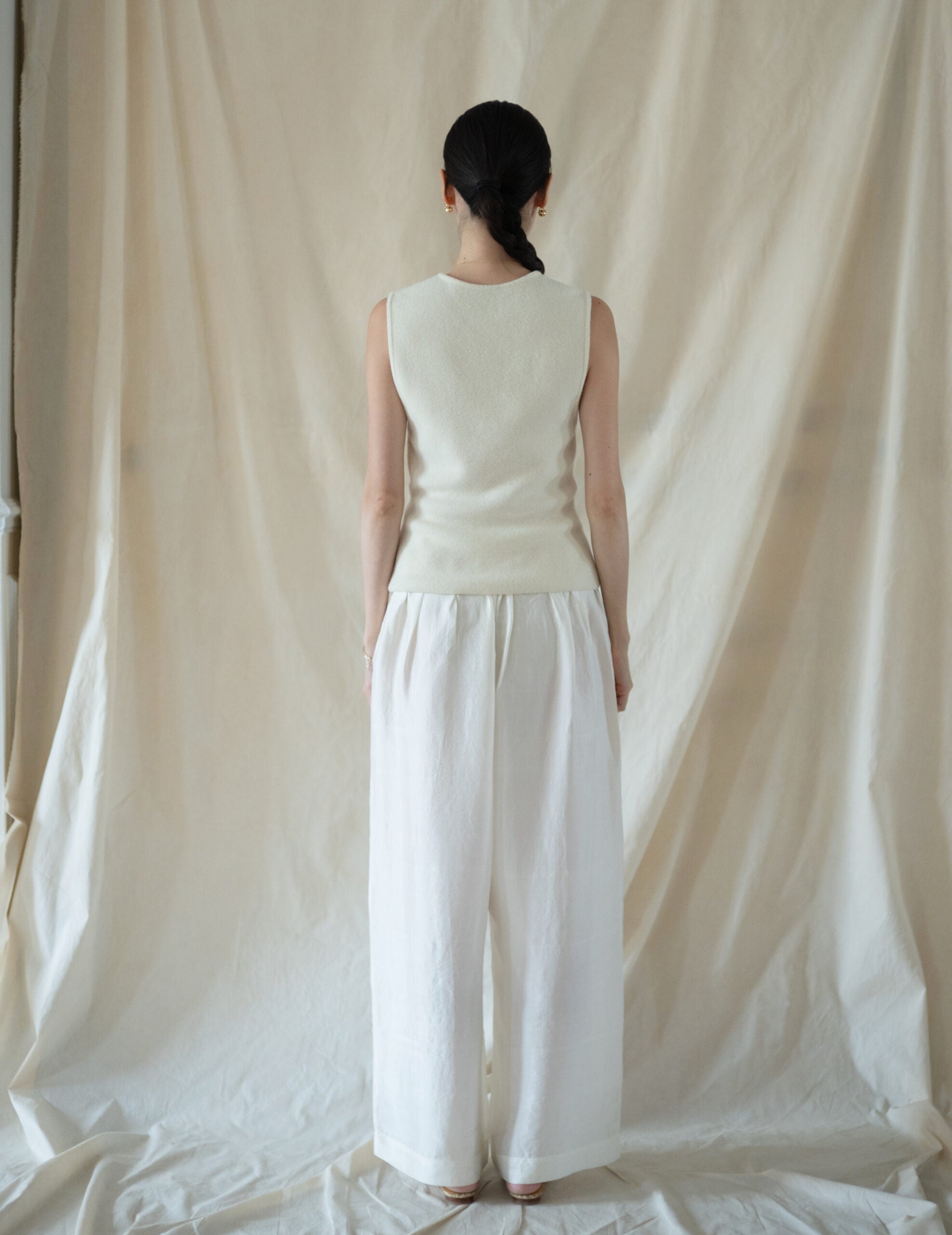 Brando 花卉刺繡真絲長褲・象牙白