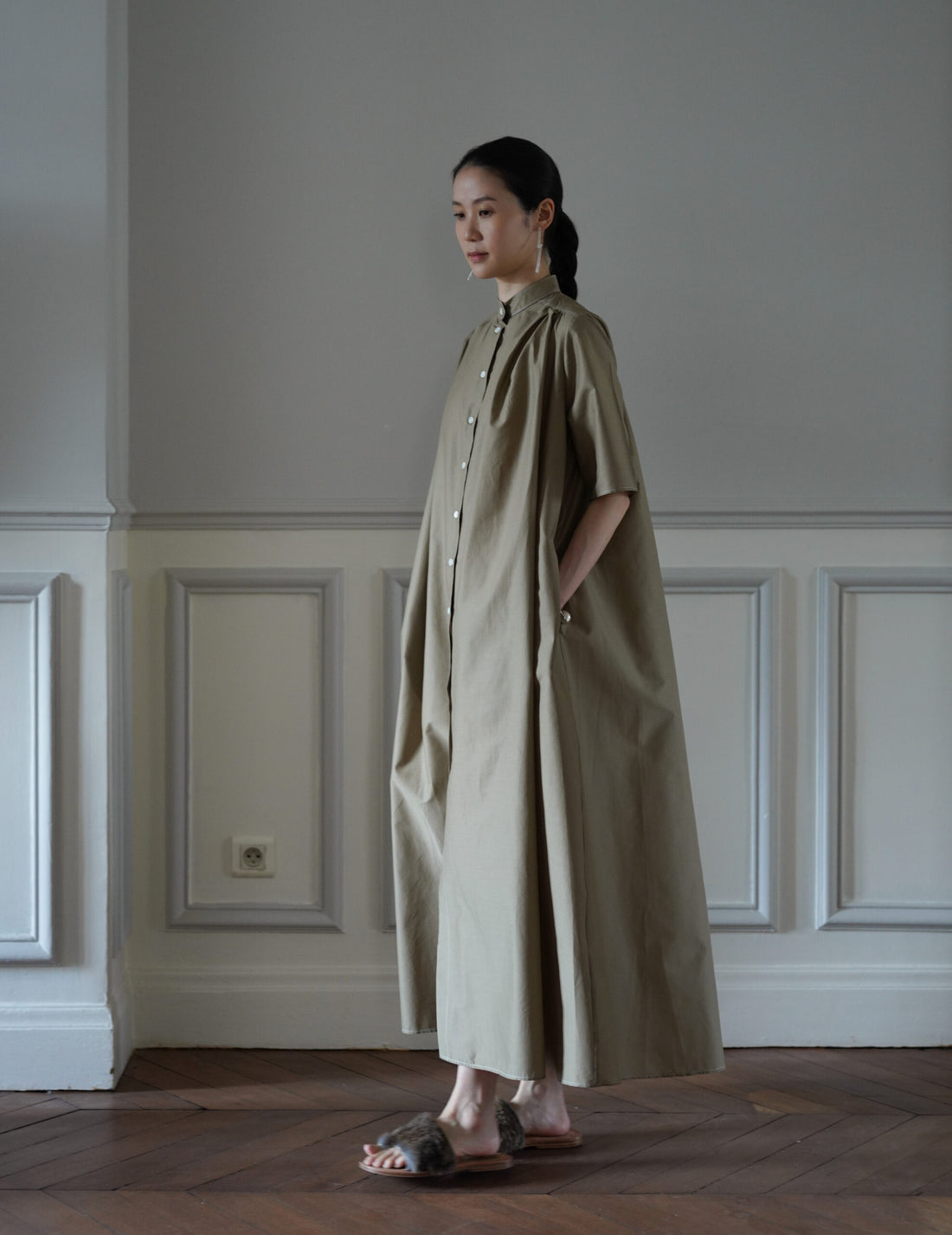 Damy Sheer Cotton 洋裝・卡其色