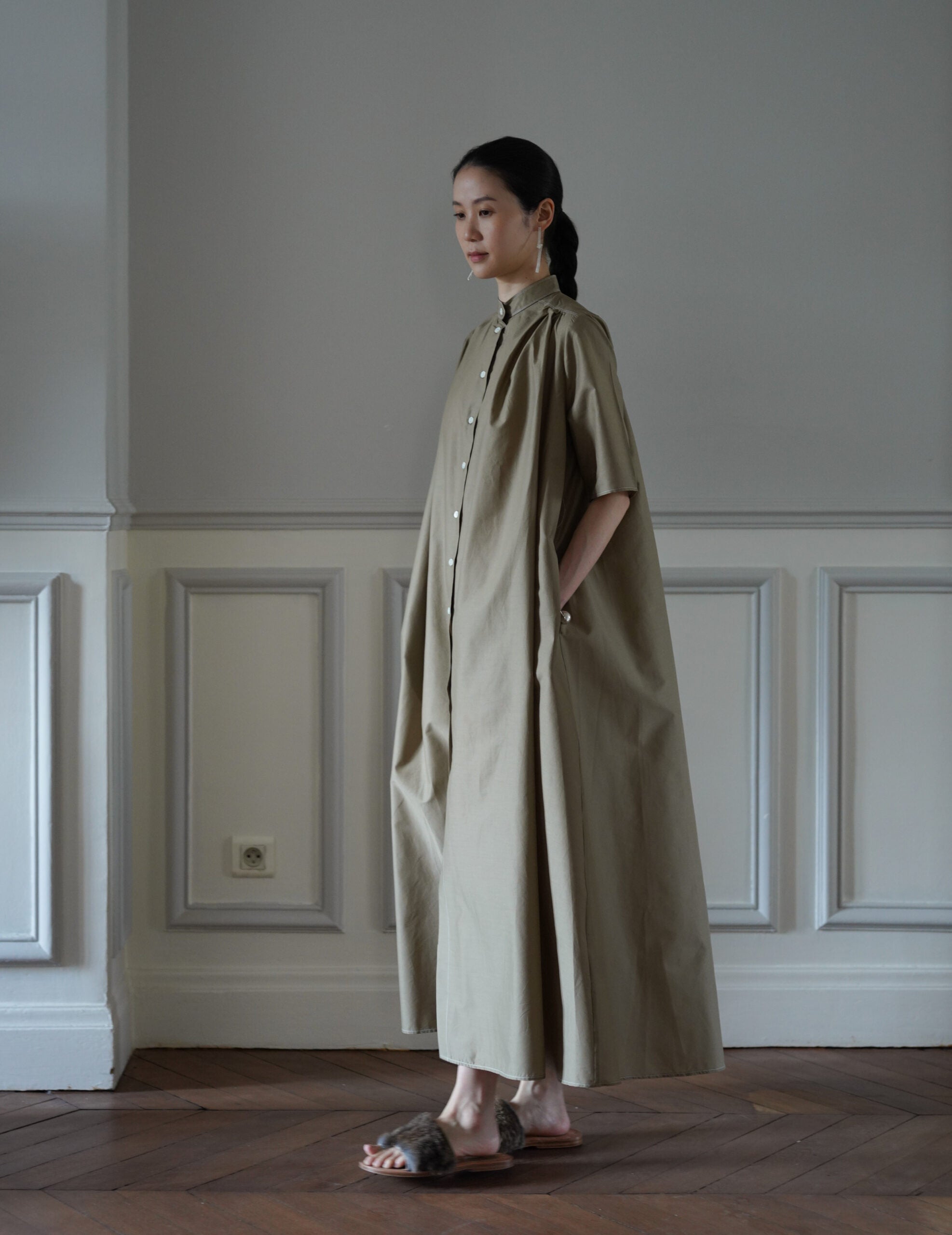 Damy Sheer Cotton Dress・Khaki
